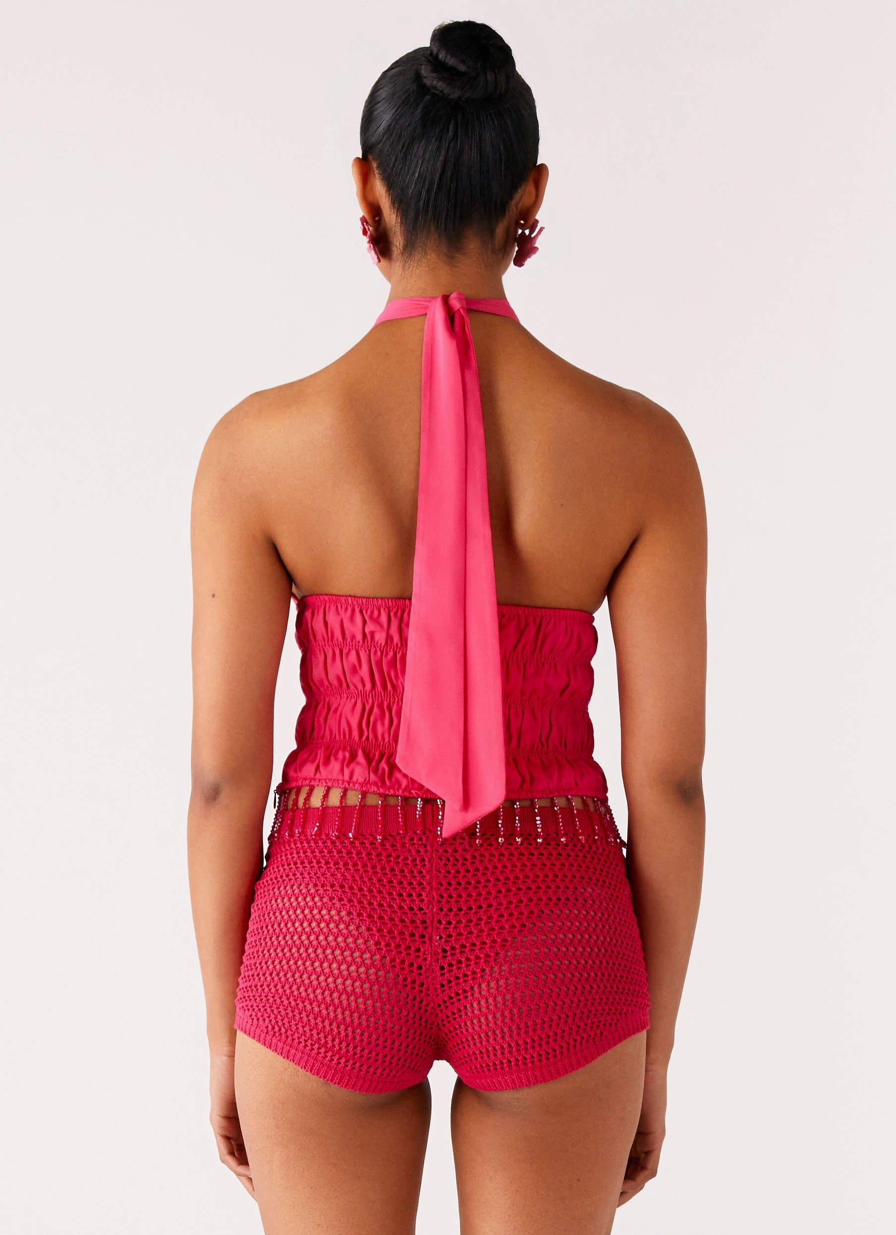 Teuila Beaded Top - Fuchsia Multi Pocket Configuration Airy Mesh Lining