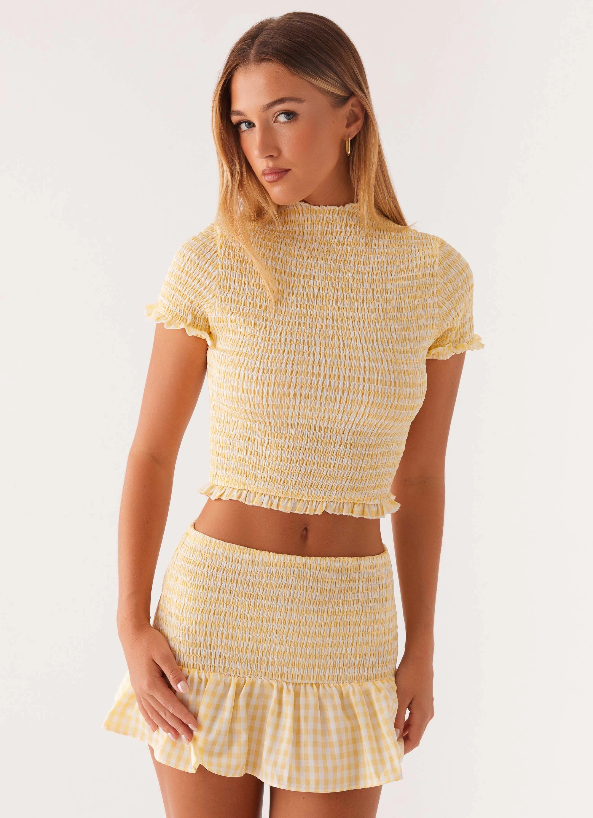 YarnDyedFabric Flex Fit Shoulder Construction Sweetest Pie T-Shirt - Yellow Gingham