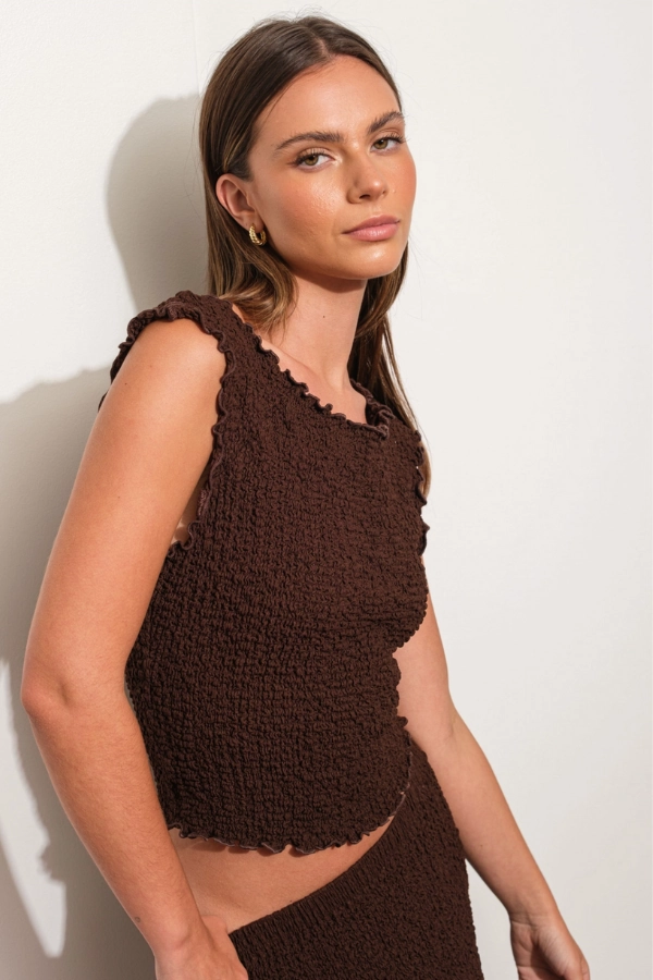 SeamlessKnitConstruction Clara Textured Boatneck Top - Brown