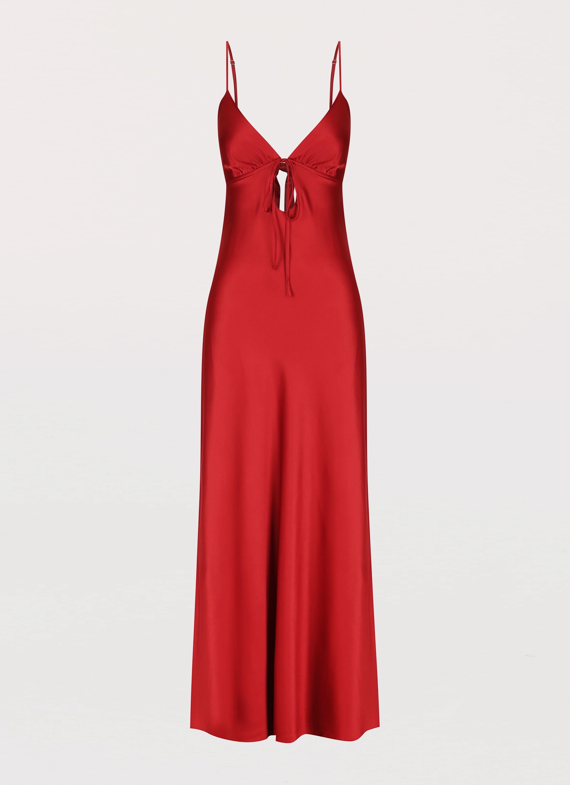 Velvet-Touch Flora Satin Maxi Dress - Cherry