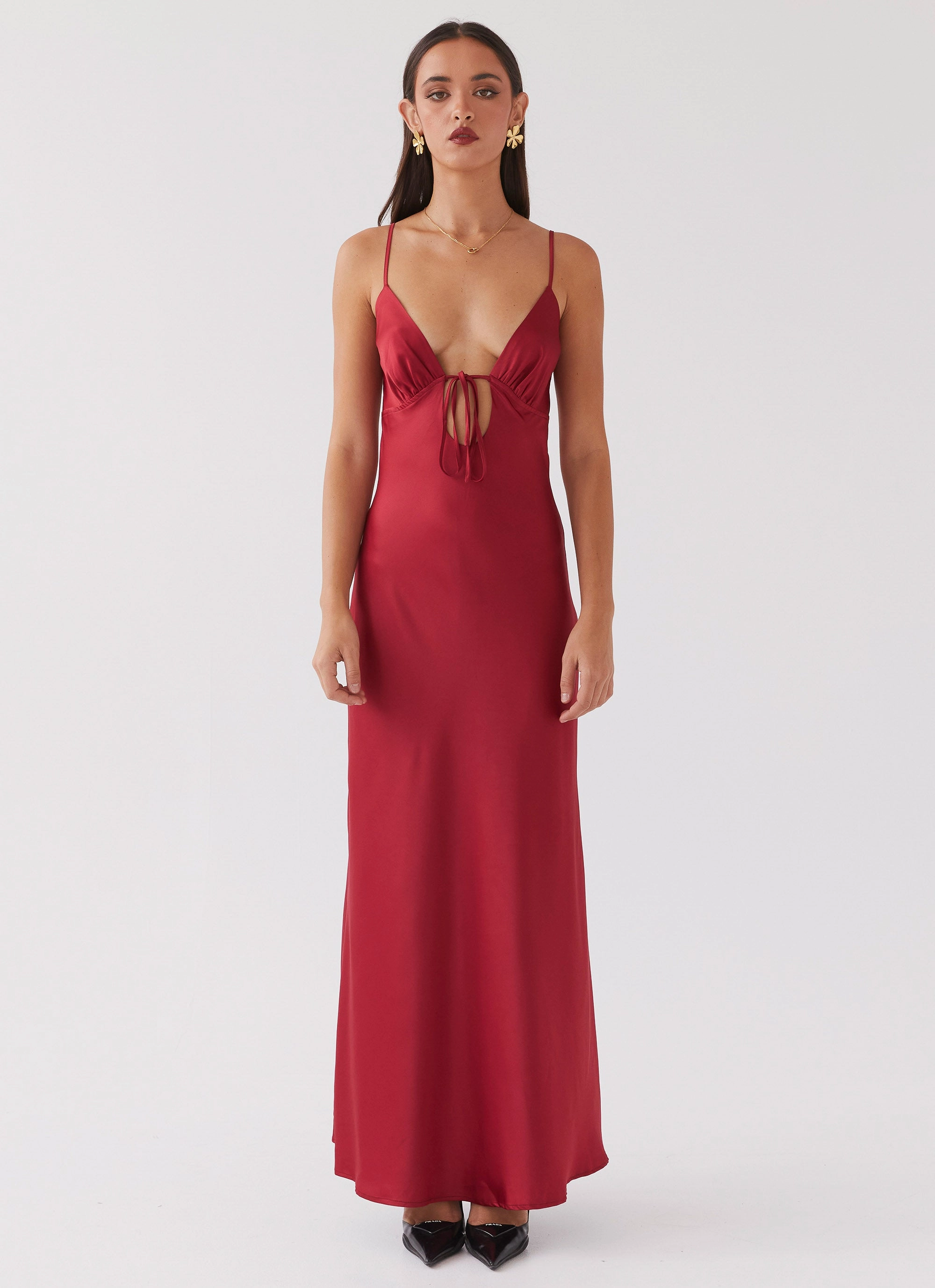 Flora Satin Maxi Dress - Cherry Daily Movement Classic Fit