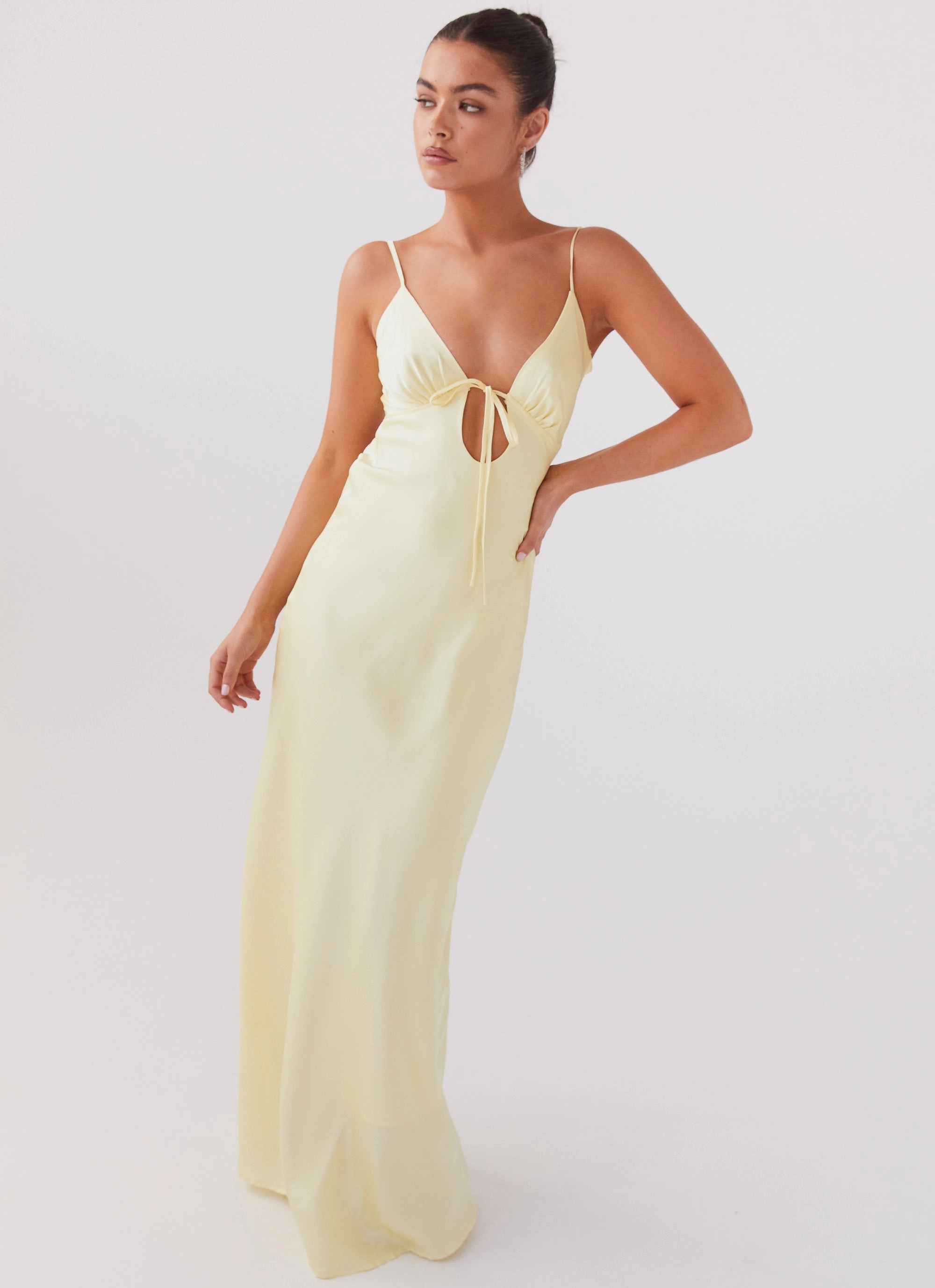 Easy-Storage Flora Satin Maxi Dress - Lemon