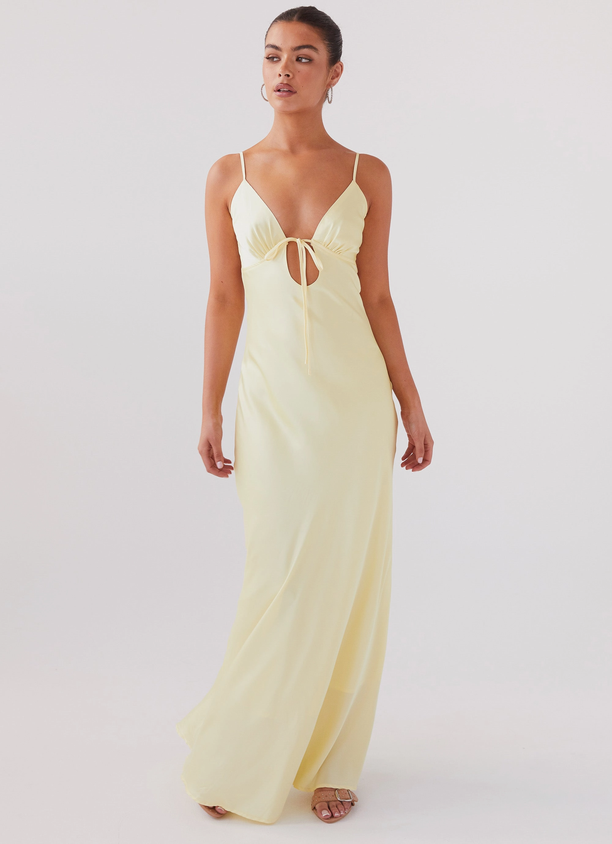 Flora Satin Maxi Dress - Lemon Dry-Clean-Only