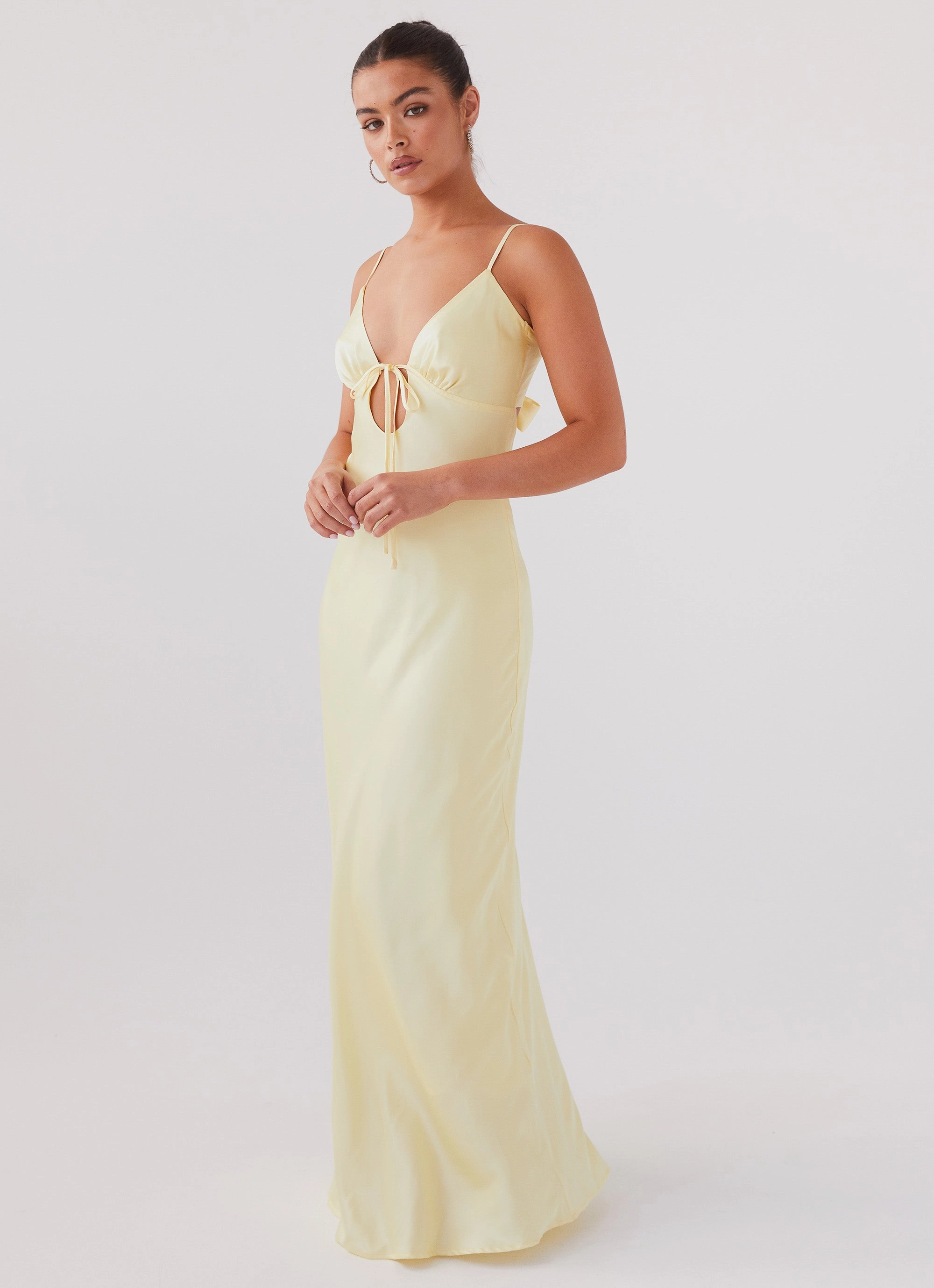 Flattering Layers Flora Satin Maxi Dress - Lemon