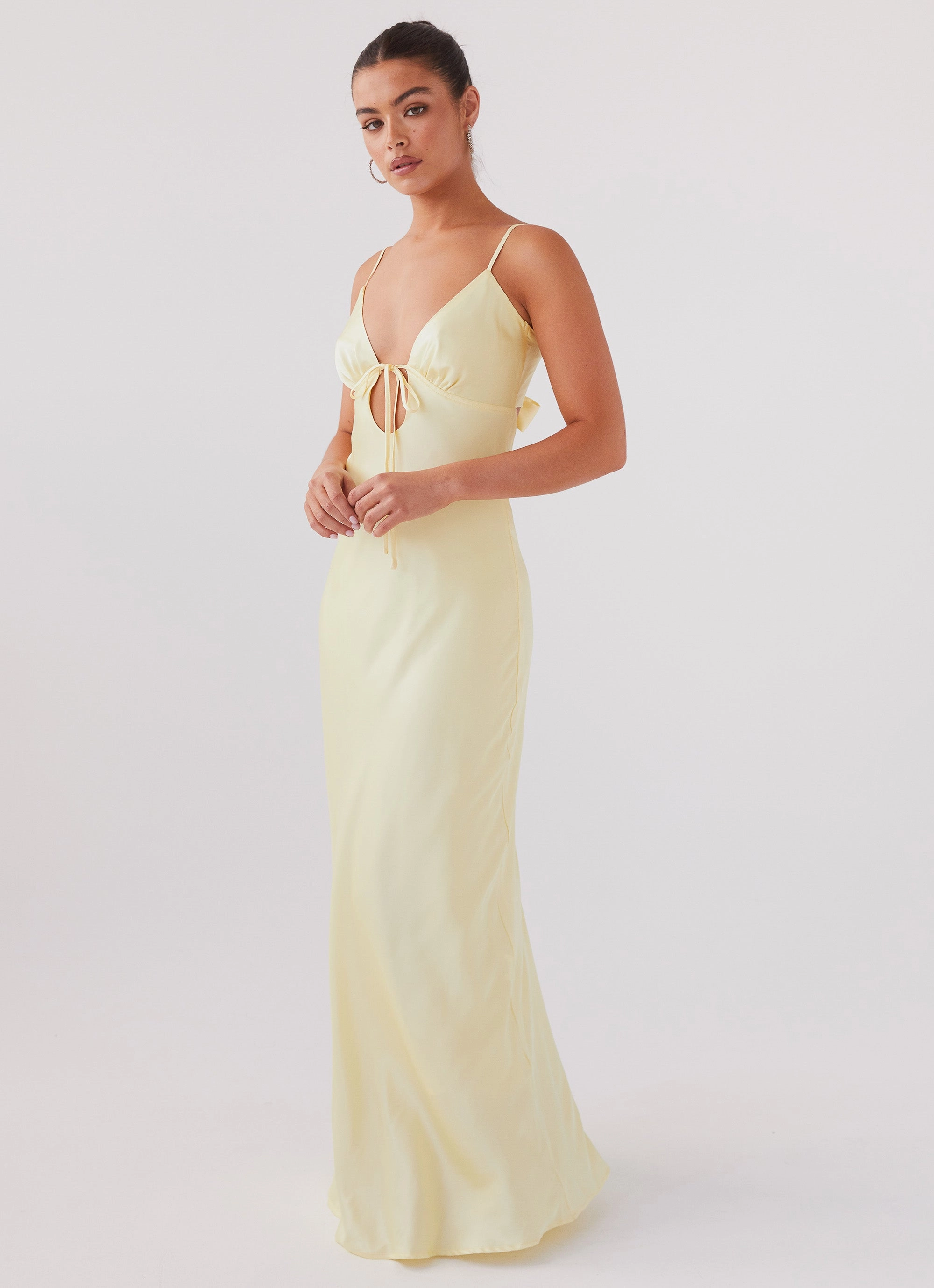Flora Satin Maxi Dress - Lemon Subtle Glam Perfect Layering