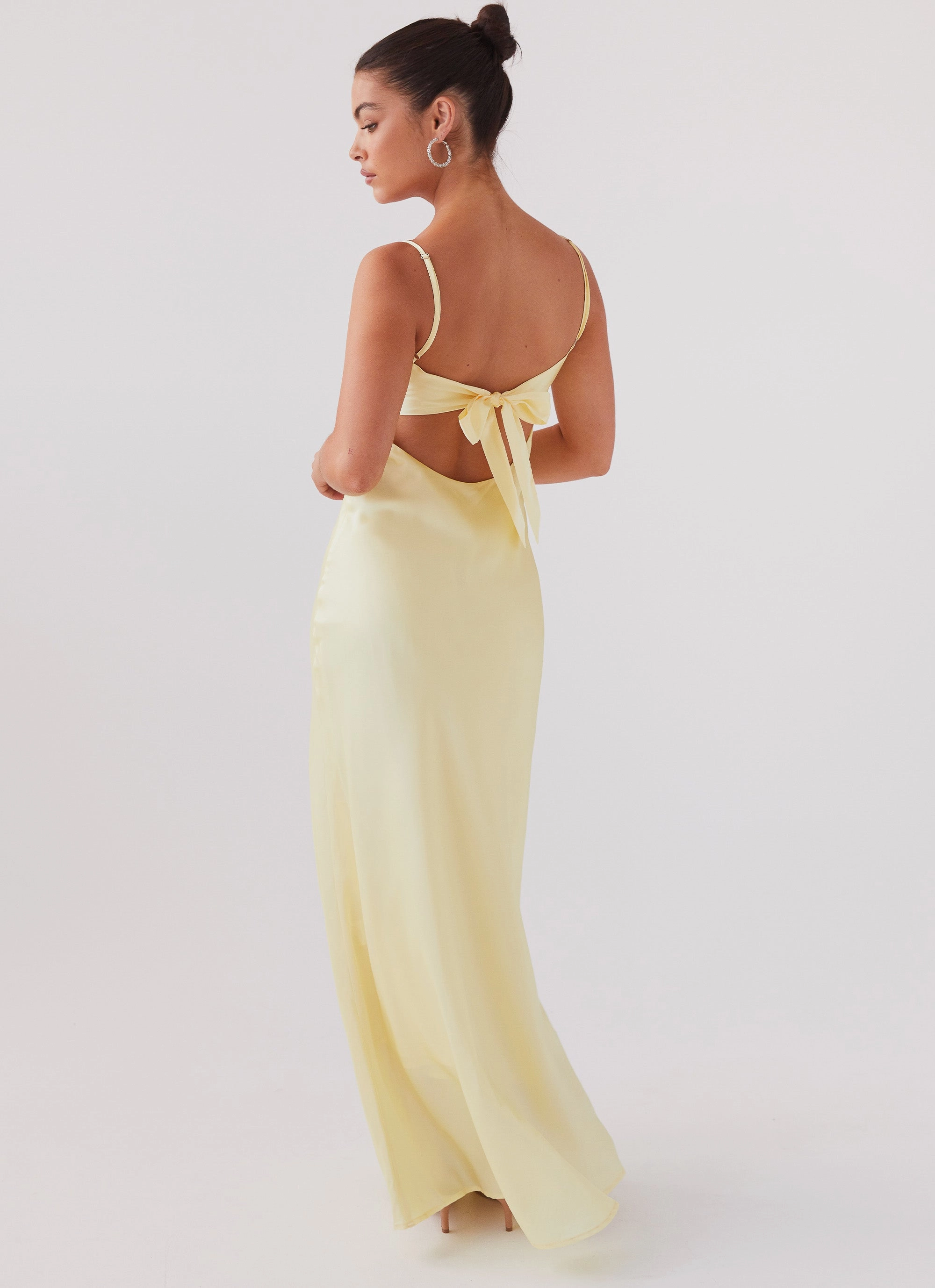 Modern Soft Flora Satin Maxi Dress - Lemon