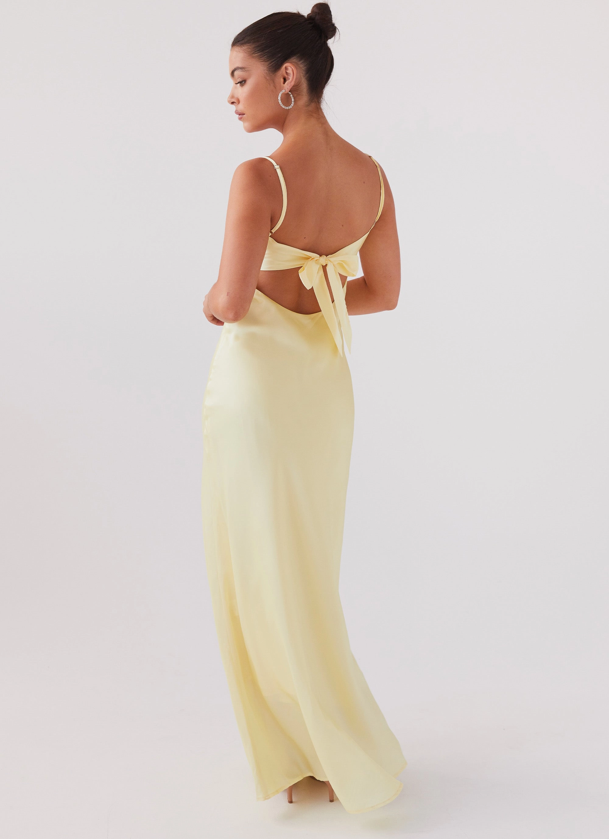 Luxury-Fabric Flora Satin Maxi Dress - Lemon