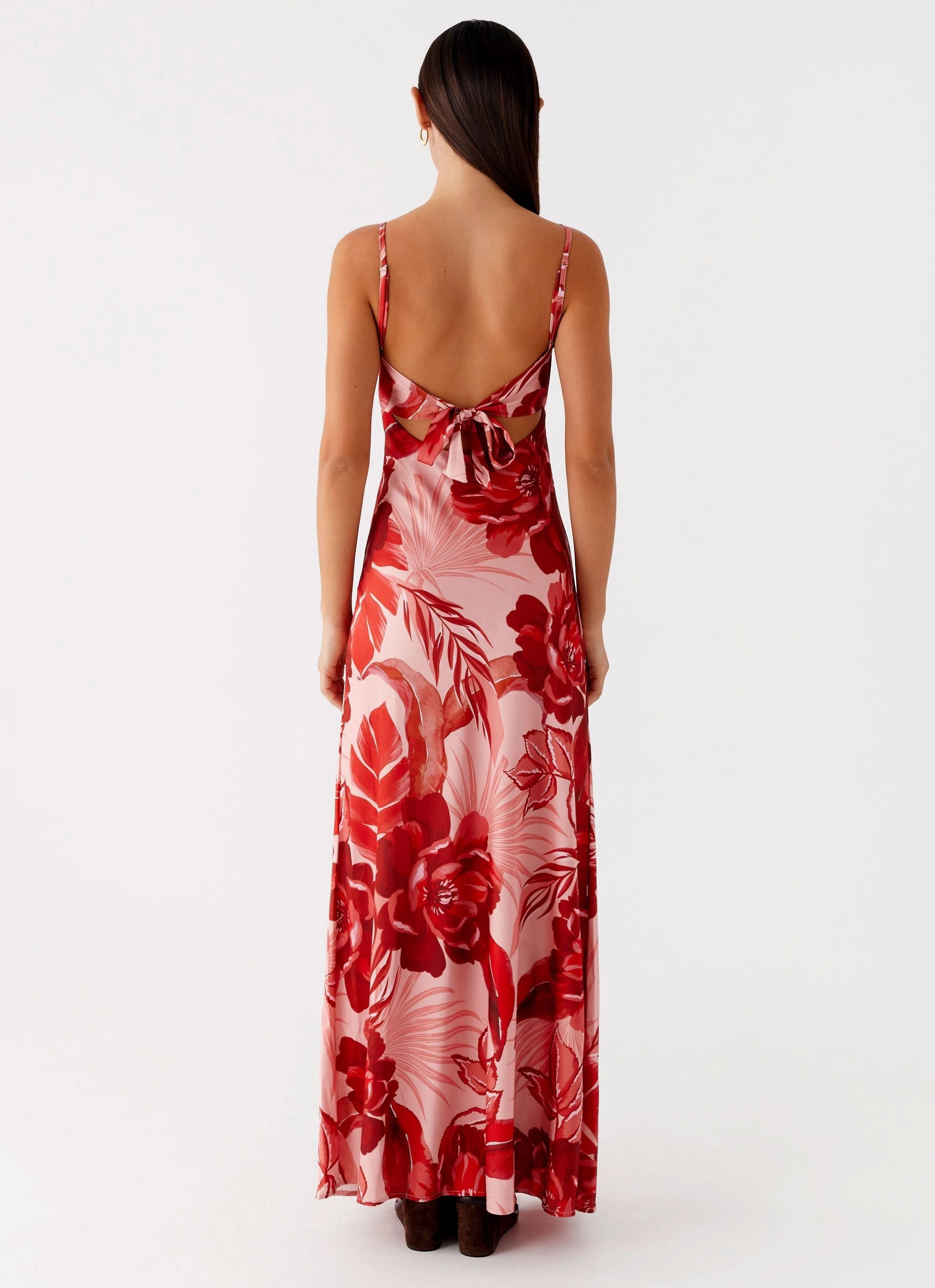 Flora Satin Maxi Dress - Sicily Sunsets Print Noble Glow Lawn Soft