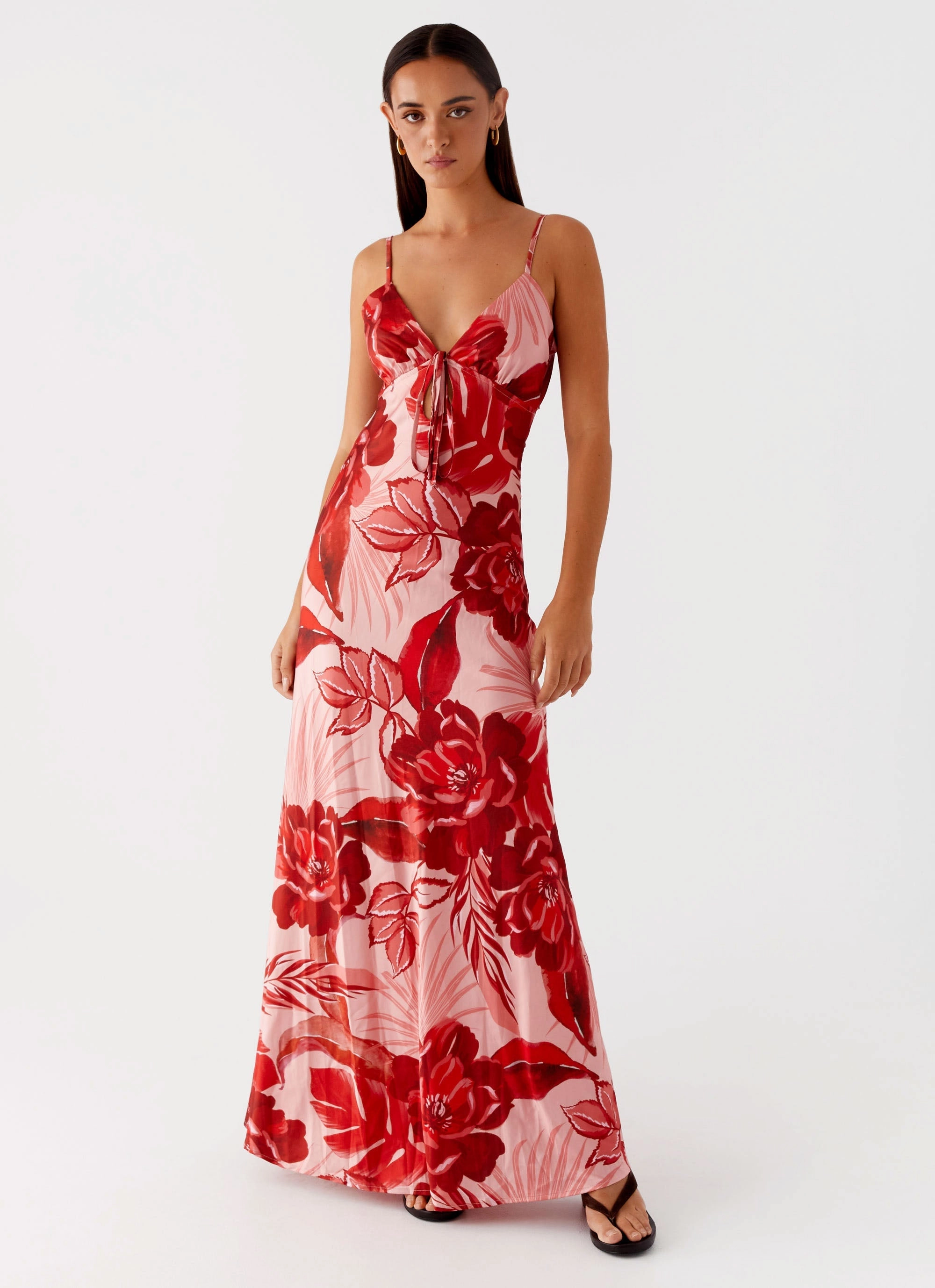 Sharp Edge Halter neck Flora Satin Maxi Dress - Sicily Sunsets Print