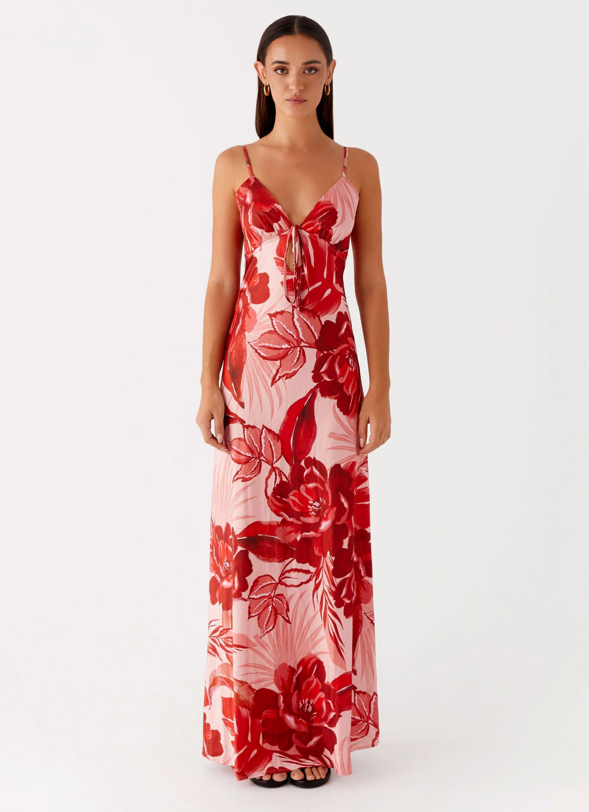 Flora Satin Maxi Dress - Sicily Sunsets Print Perfect for Travel Functional Layer