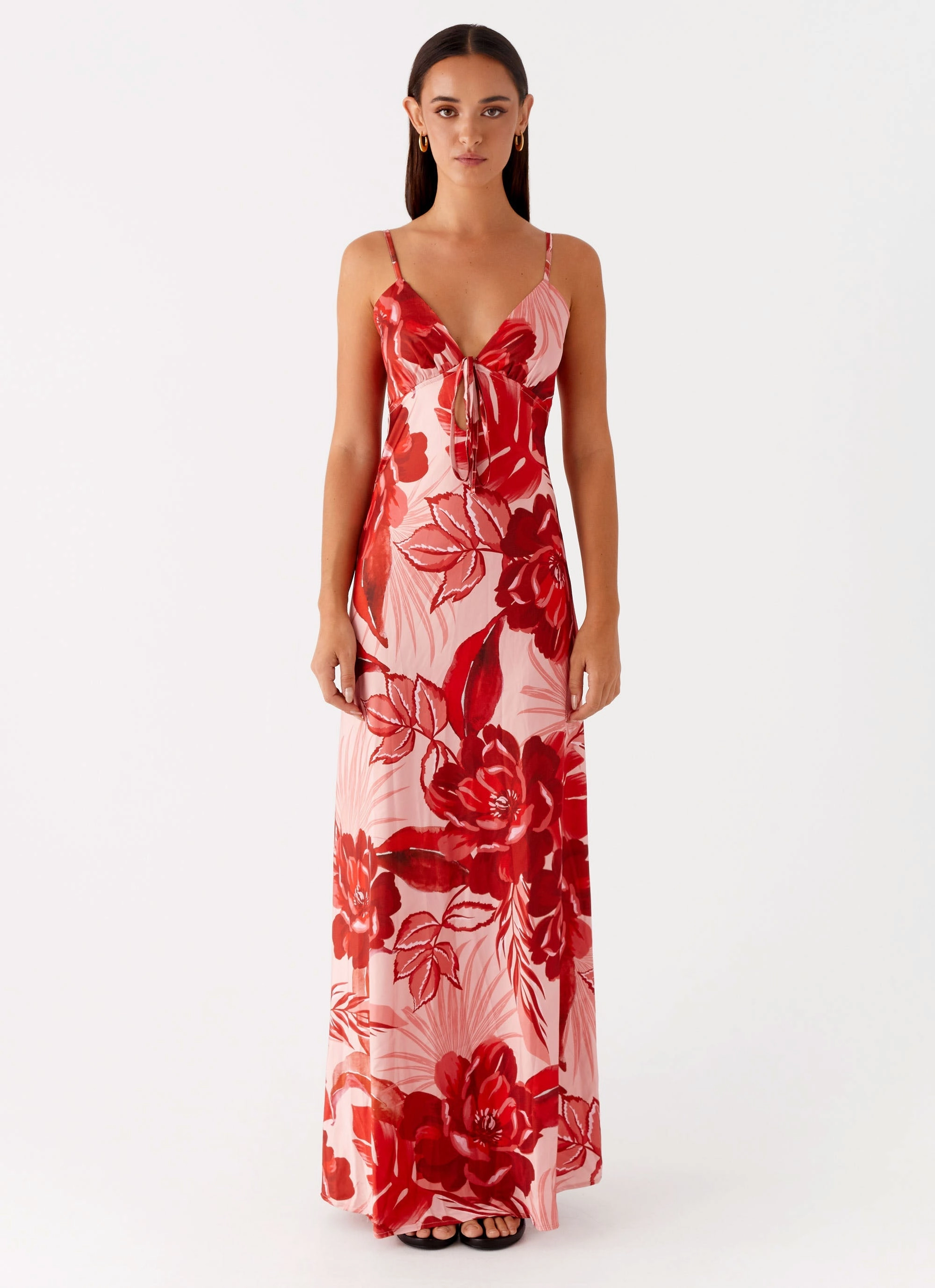 Fluid Fabric Flora Satin Maxi Dress - Sicily Sunsets Print