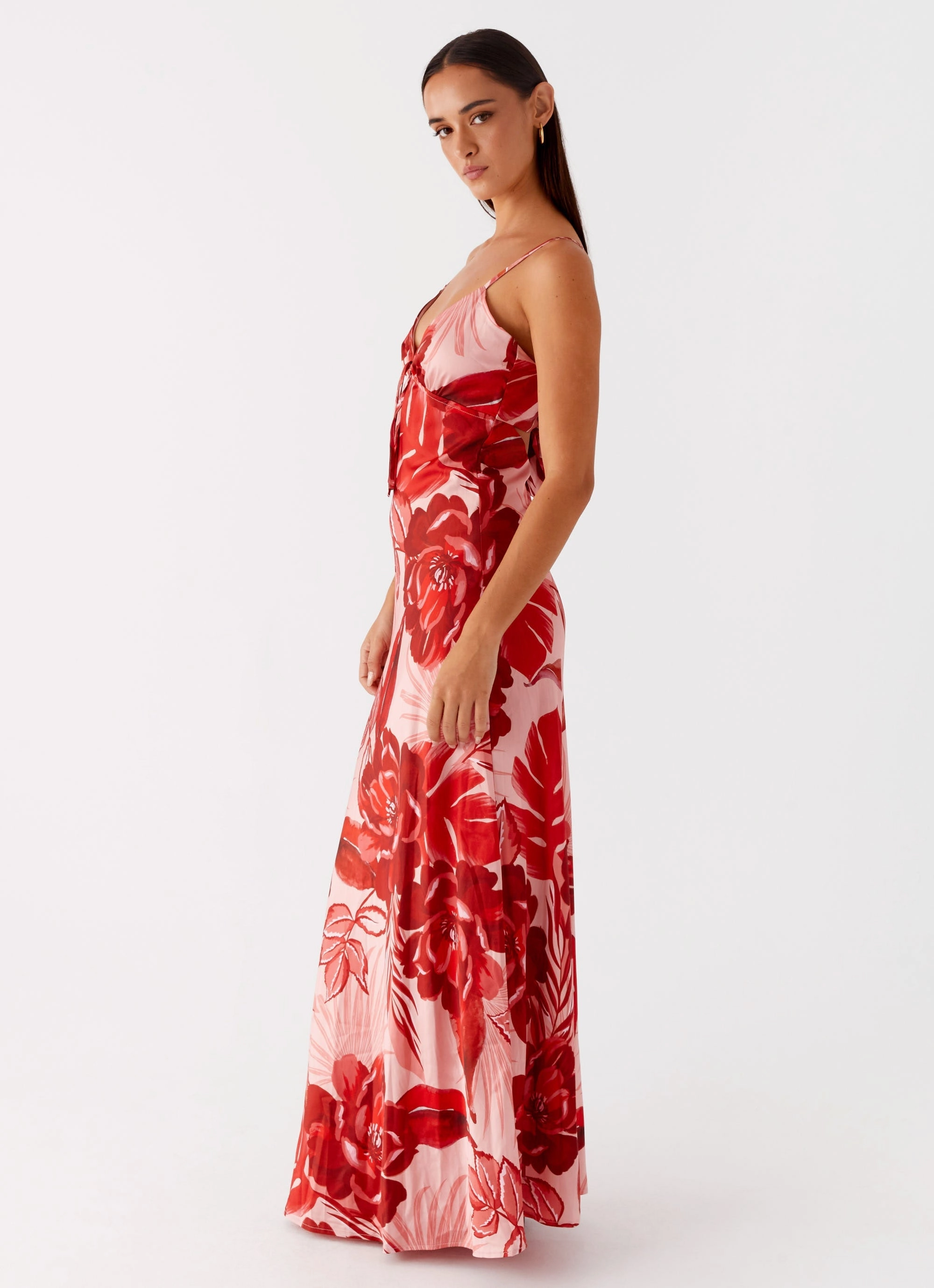 Flora Satin Maxi Dress - Sicily Sunsets Print Edgy Twist