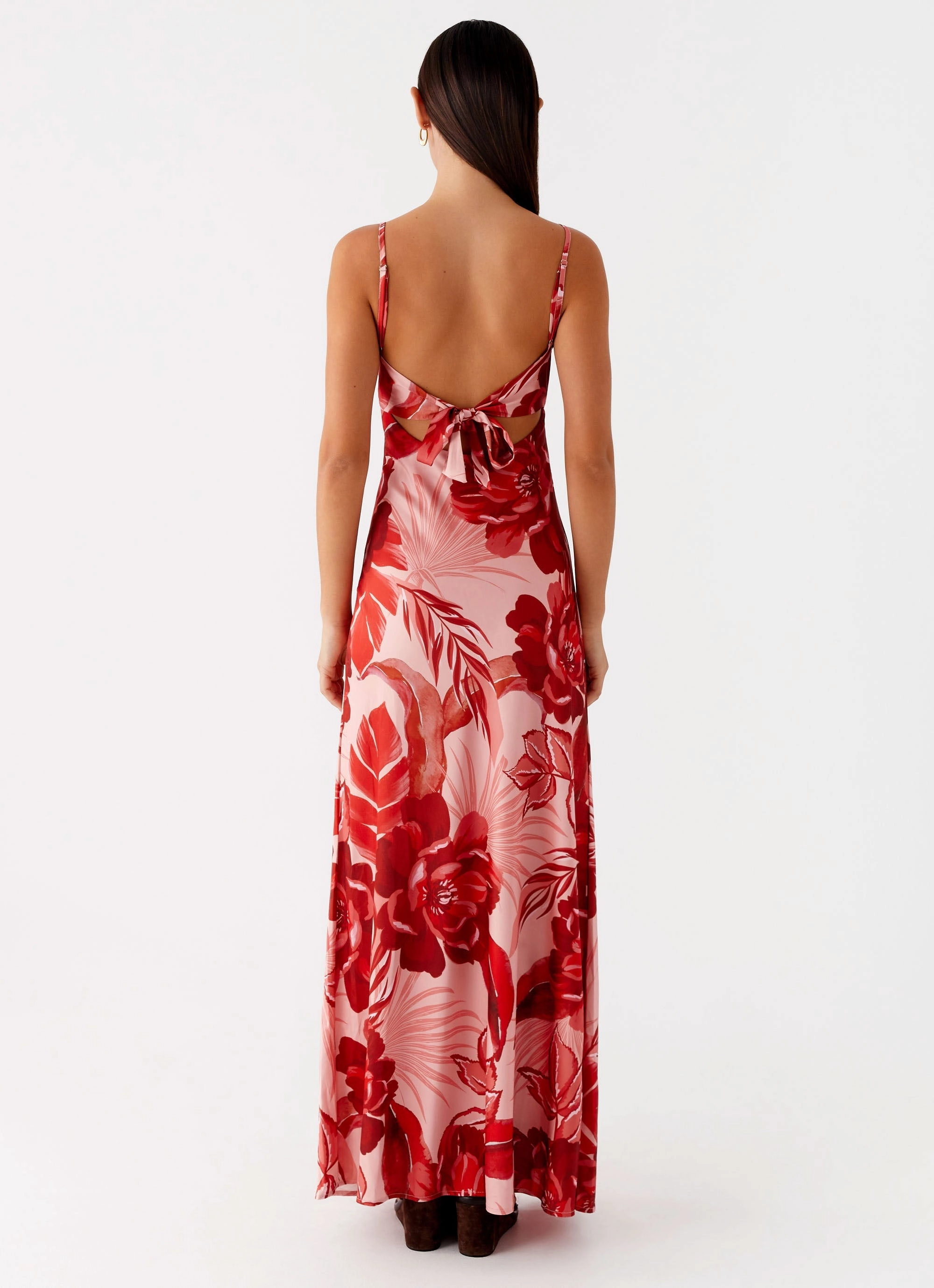 Flora Satin Maxi Dress - Sicily Sunsets Print button detail Lightweight-Structure