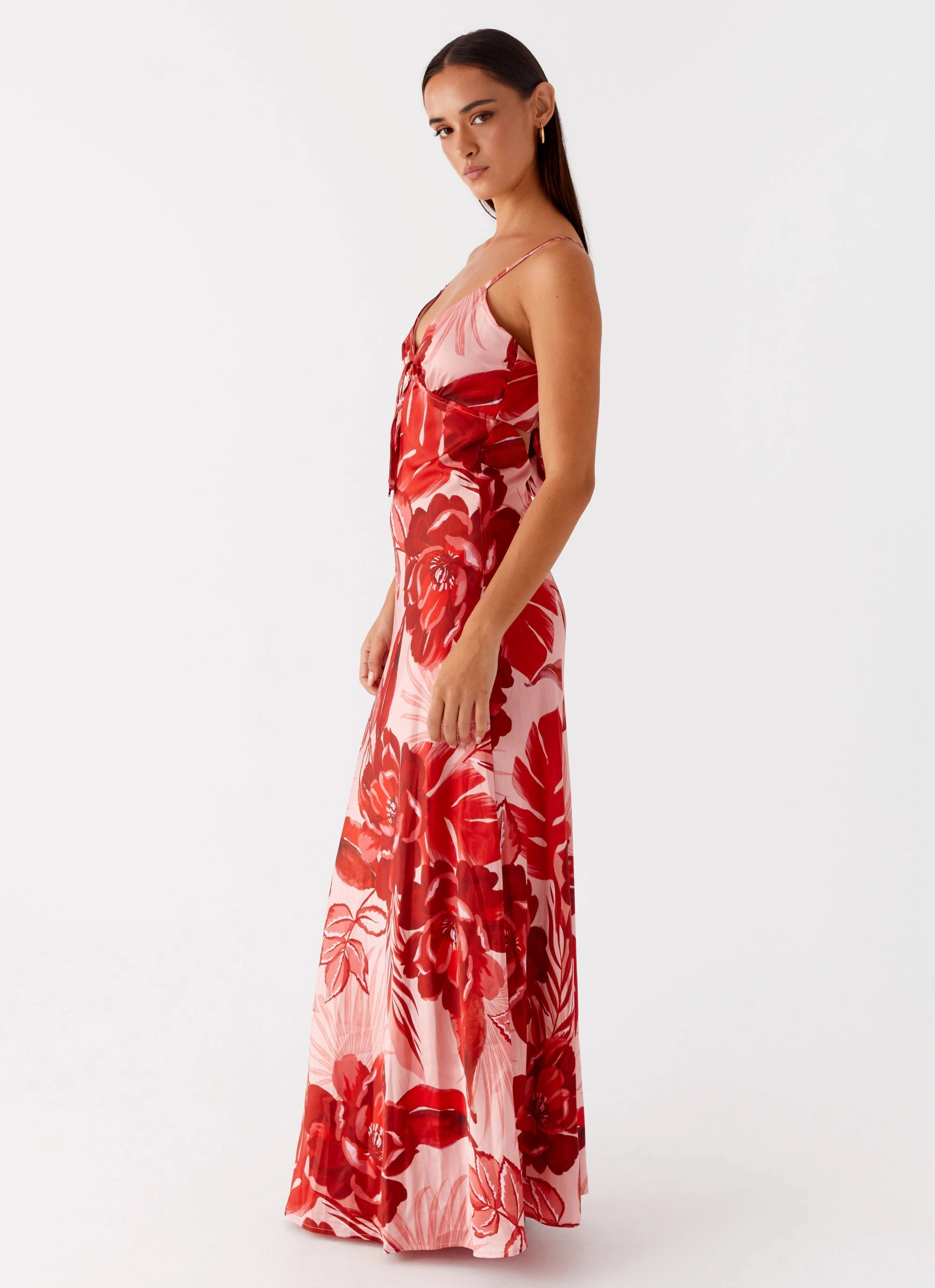Flora Satin Maxi Dress - Sicily Sunsets Print Lazy Pick