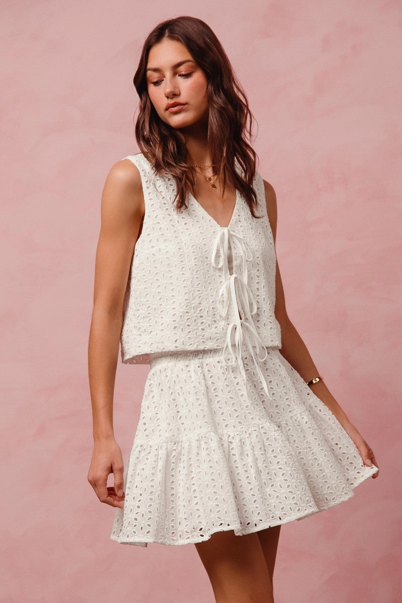 Floral Eyelet Lace Set - White Active Wear Versatile staple
