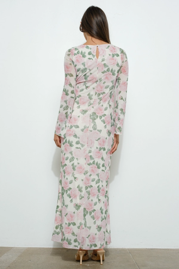 Floral Print Bell Sleeve Maxi Dress Comfort Mode