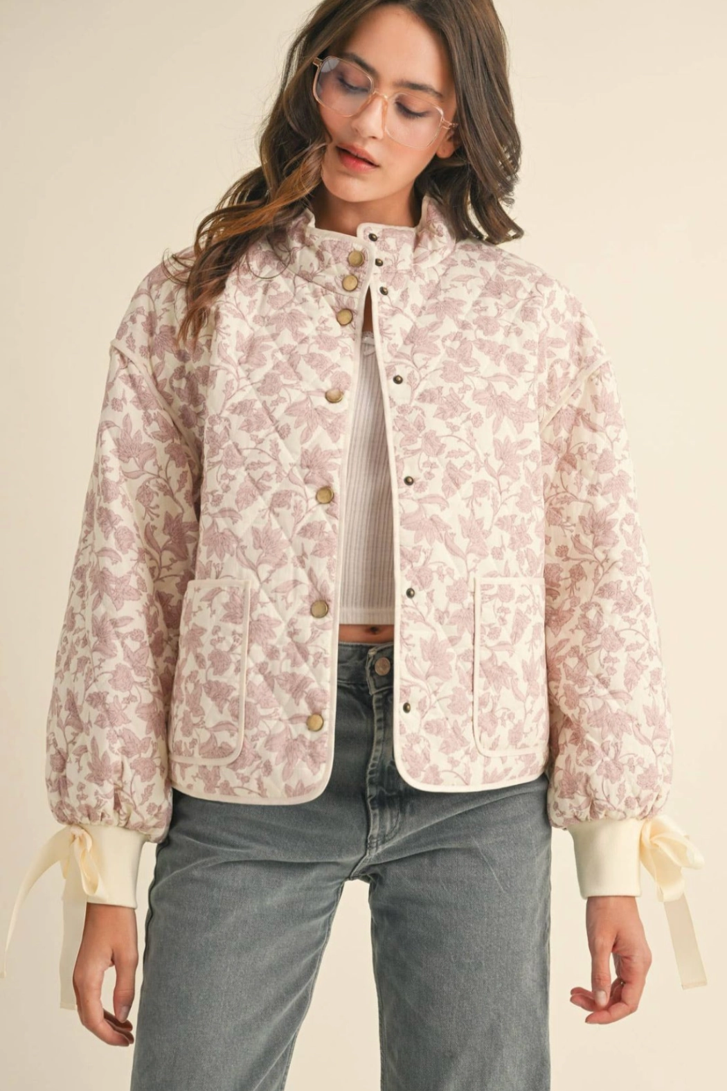 Floral Quilted Jacket Comfortable Wear WrinkleFree Finish