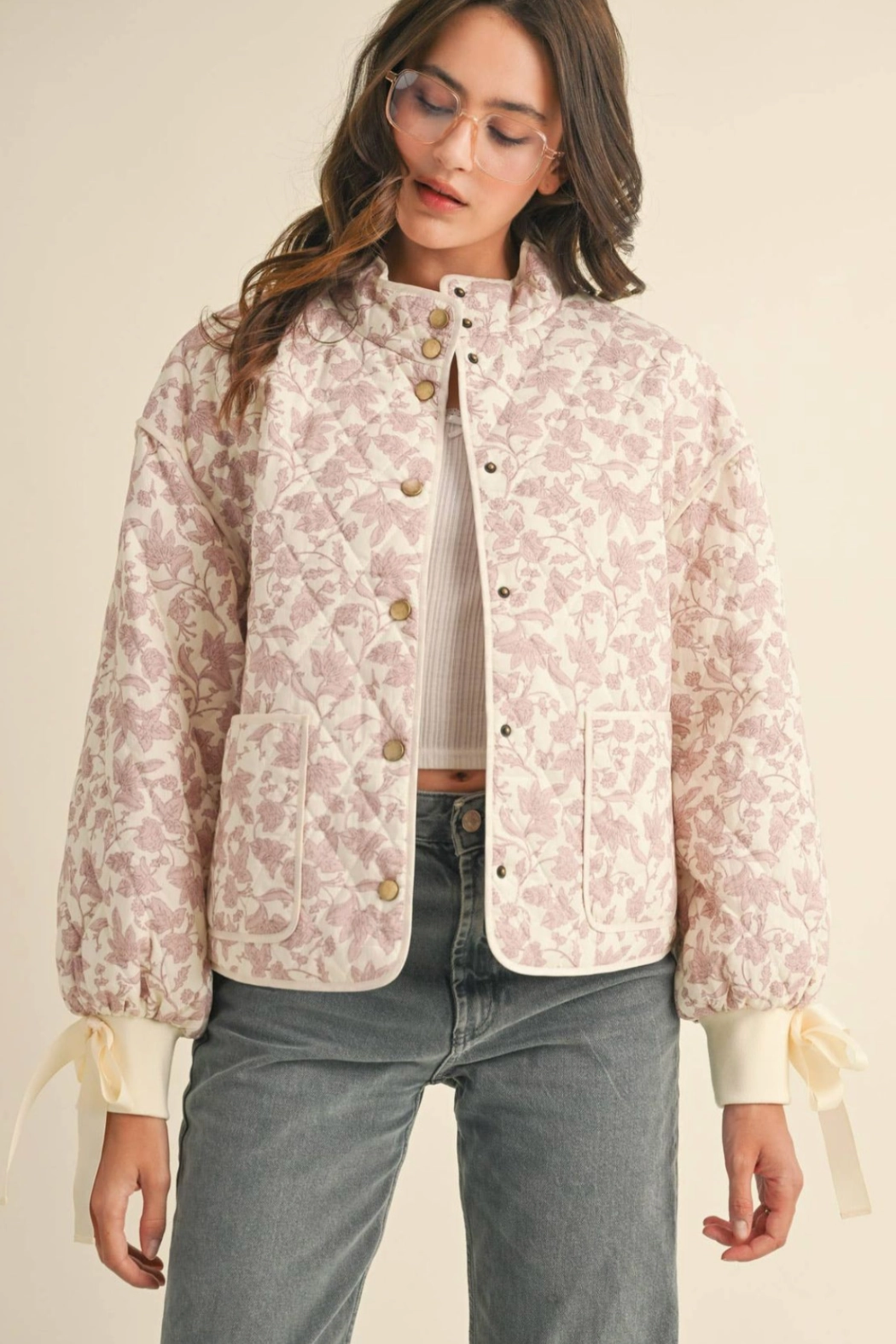 Floral Quilted Jacket Breathable mesh lining SleevelessOption