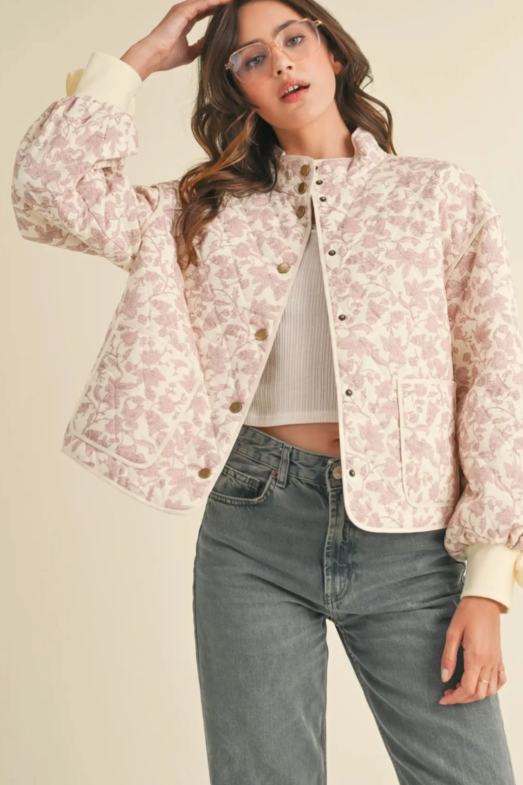 Floral Quilted Jacket standard fit Temperature Regulating Textile