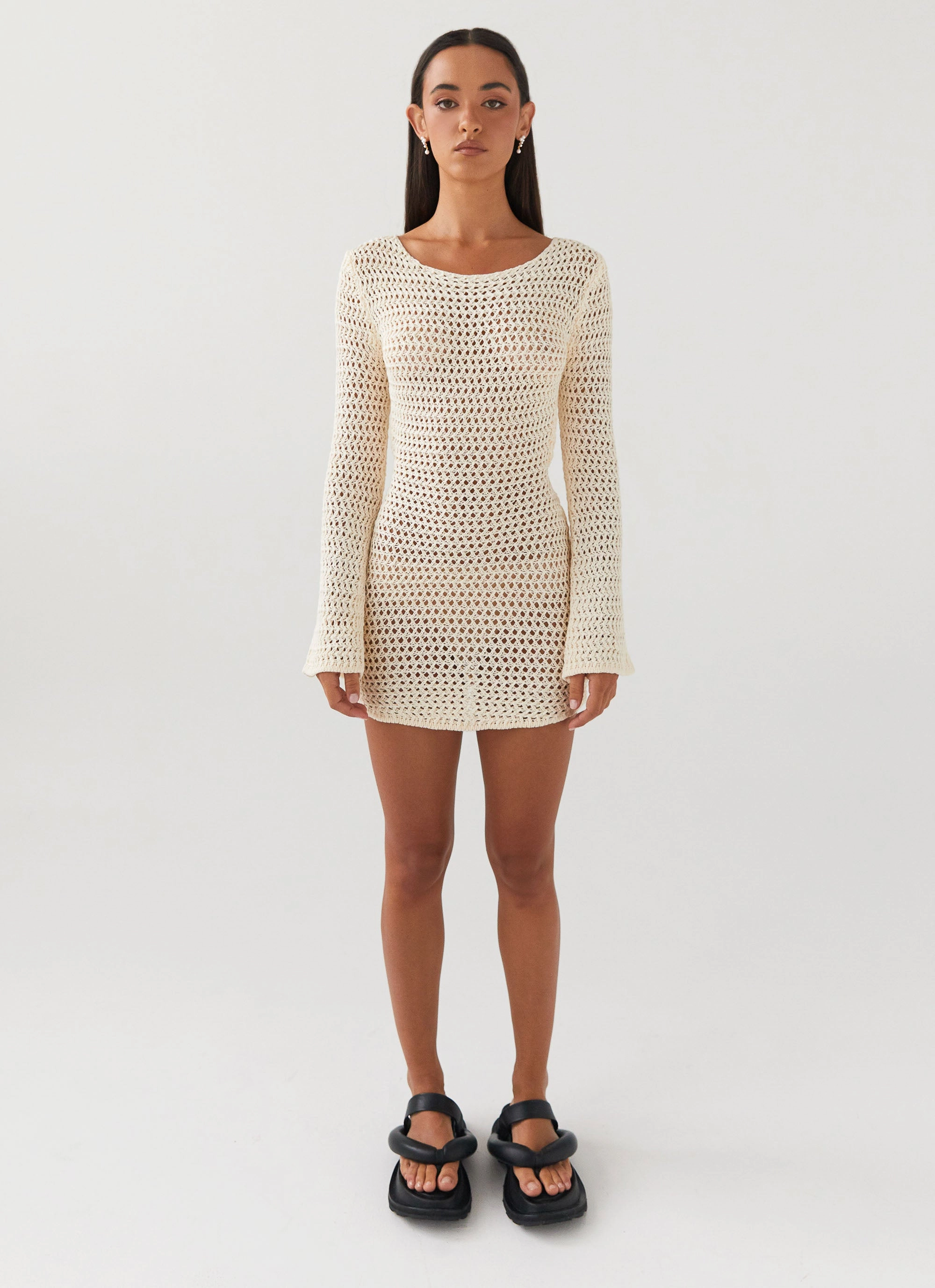 Chic and Elegant Charming Comfort Down For The Ride Crochet Mini Dress - Ivory
