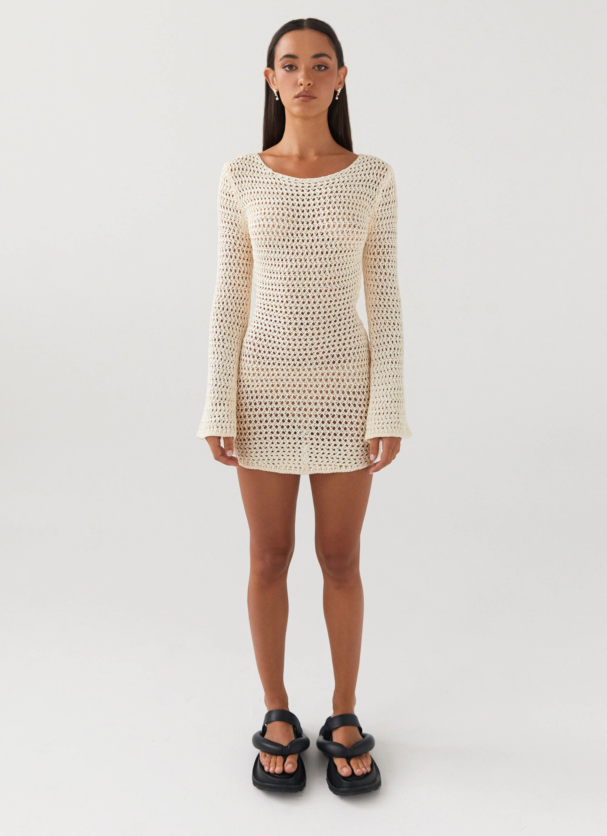 Down For The Ride Crochet Mini Dress - Ivory NonSlipClosure Minimalist Design