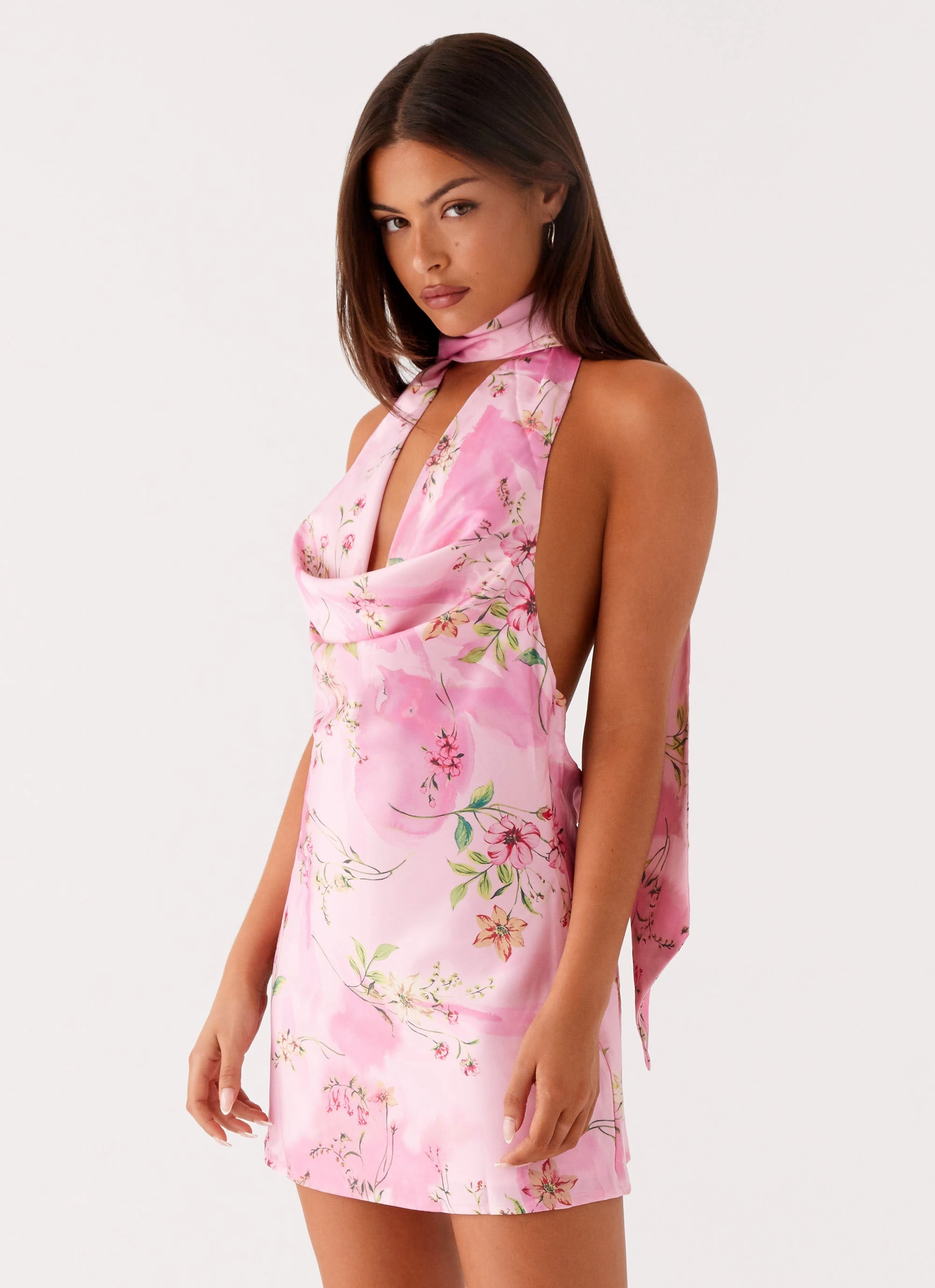 Heidi Mini Dress - Pink Floral Bare Arm Lounge Vibe