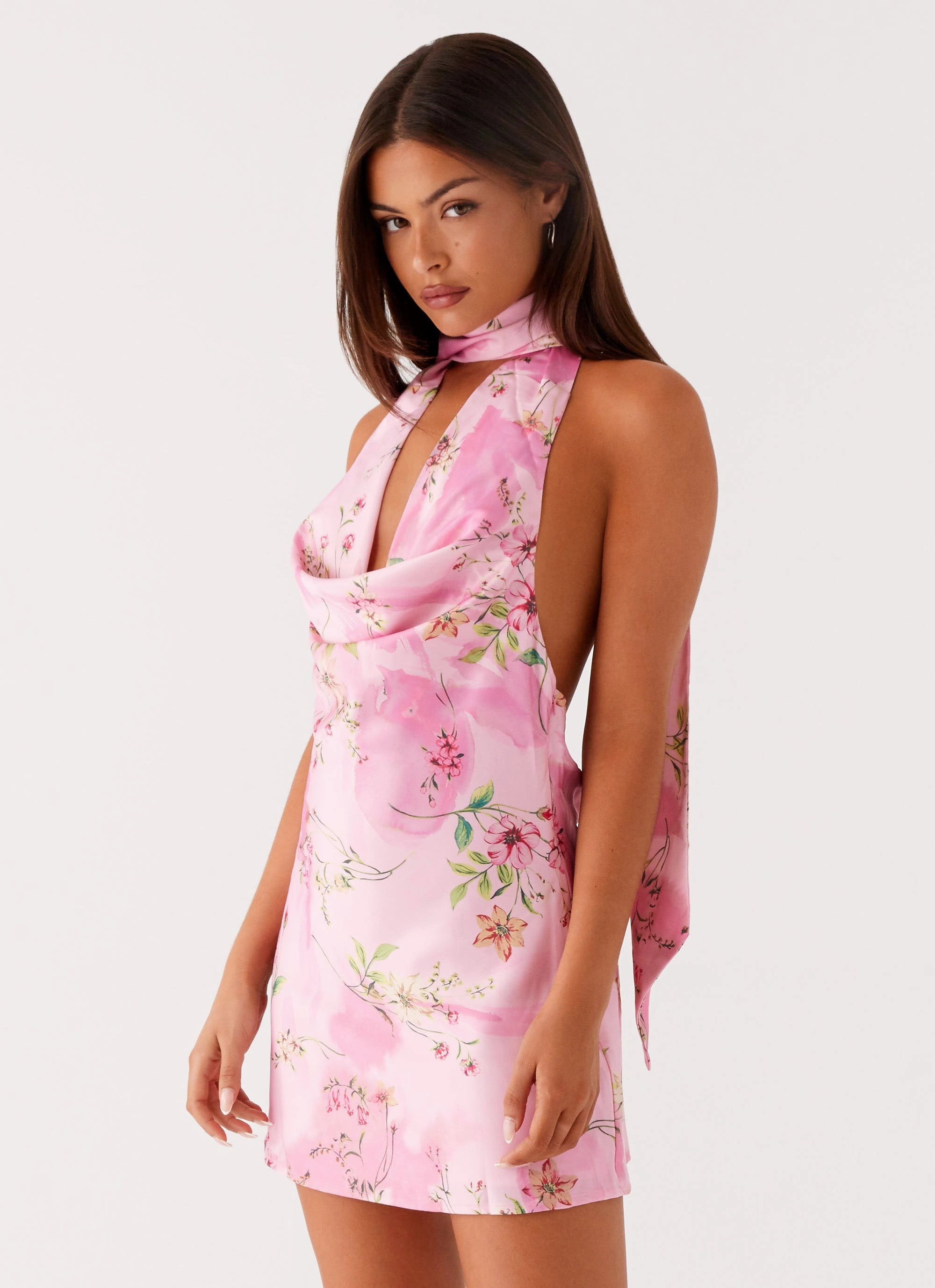 Heidi Mini Dress - Pink Floral Lower Hem