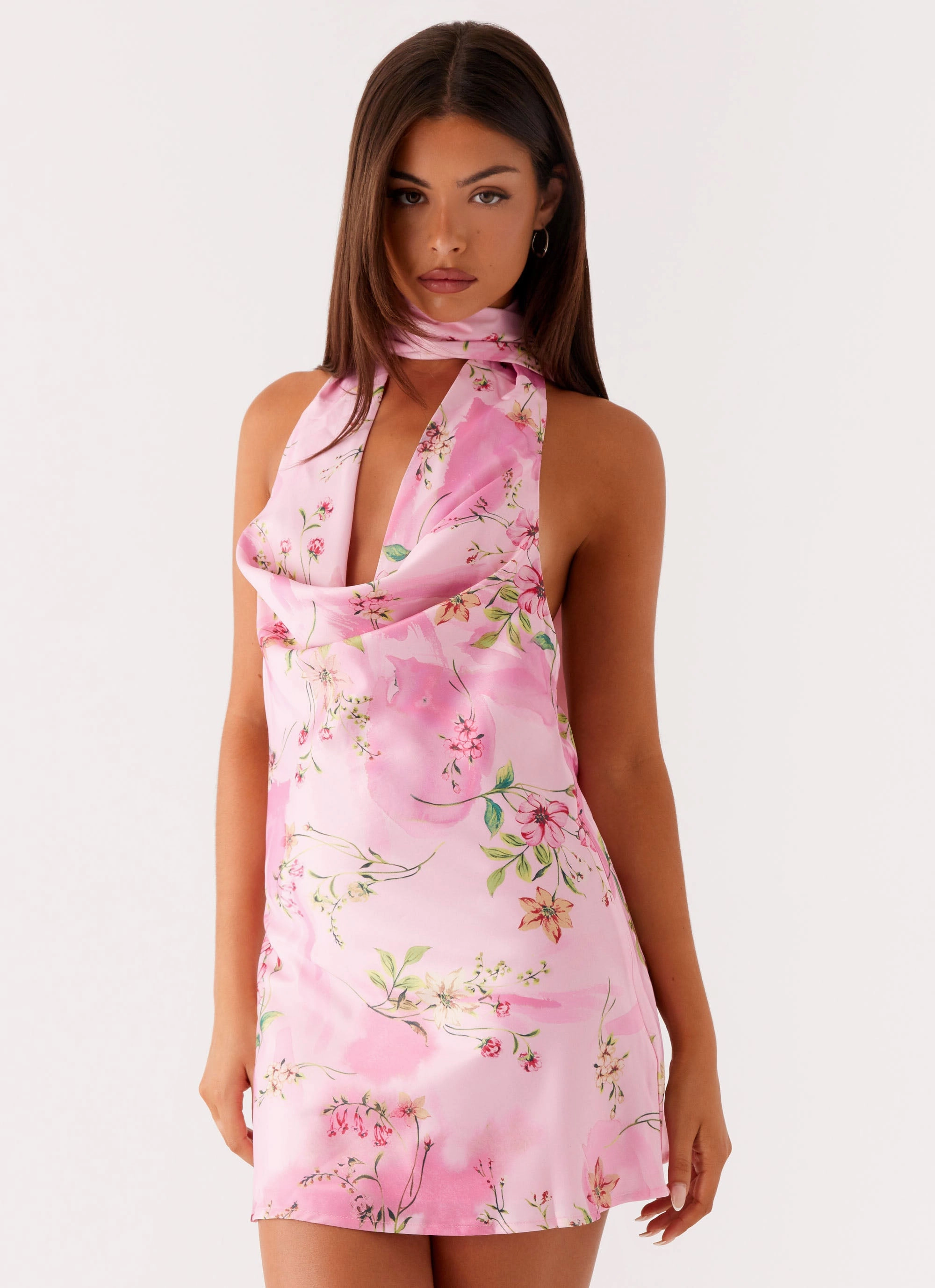 Heidi Mini Dress - Pink Floral Silk Shine Dreamy Look
