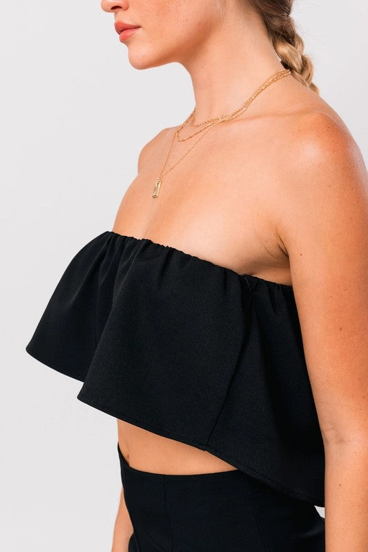 Formal Blouse Multi Panel Cut Flowy Cropped Tube Top