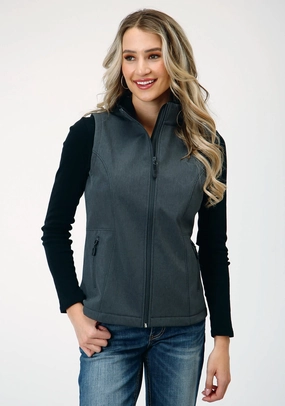 Functional Zip Detail Smooth Zipper Track Roper Womens Zip Heather Grey Polyester Softshell Vest