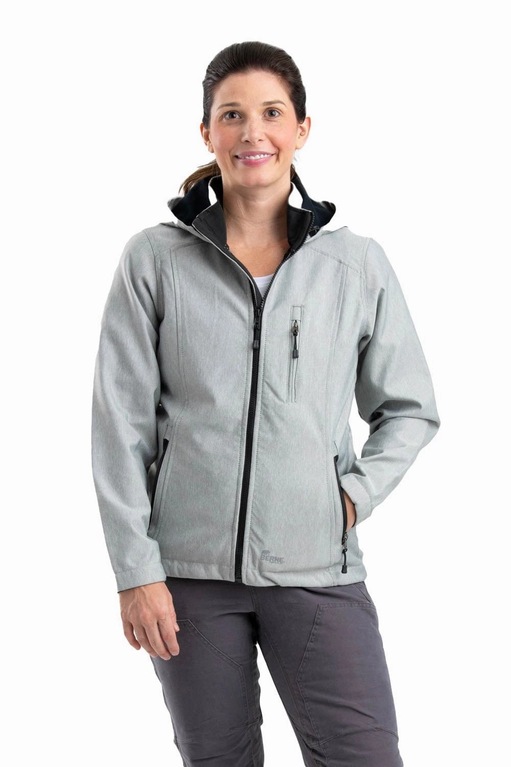 Odor Resistant Treatment Berne Grey Polyester Ladies Eiger Hooded Softshell