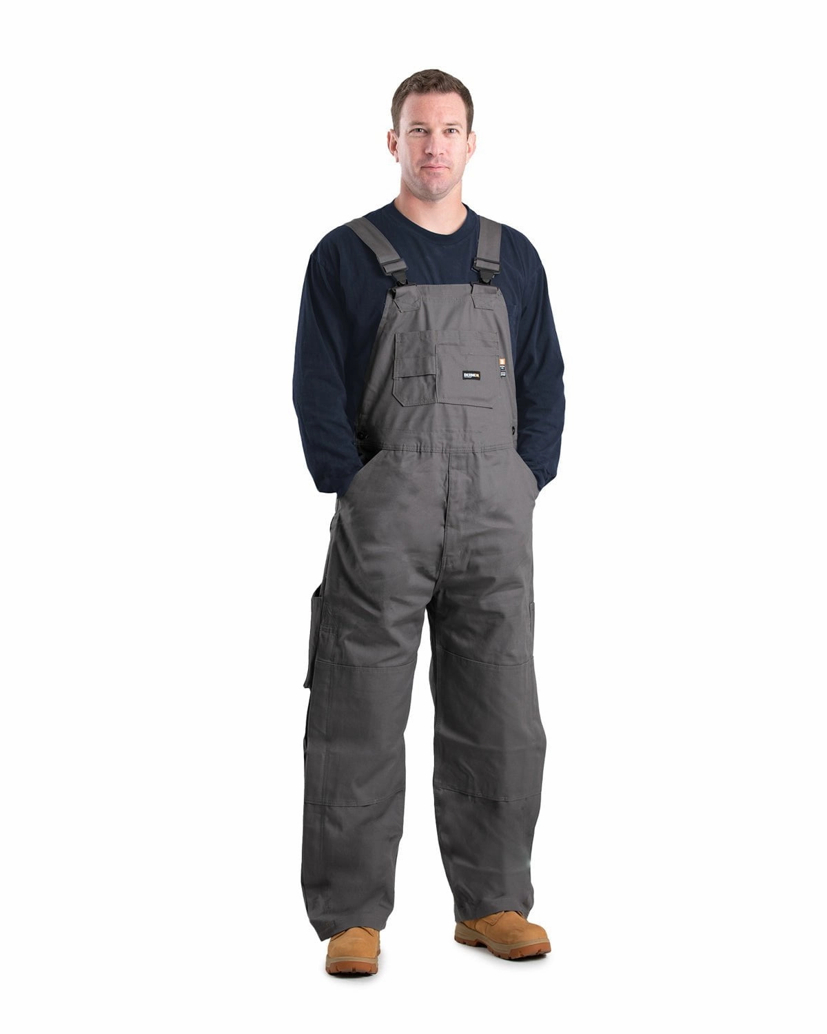 Lightweight Fabric Elastic cuffs Berne Mens Flame Resistant Unlined Slate Bib Overall
