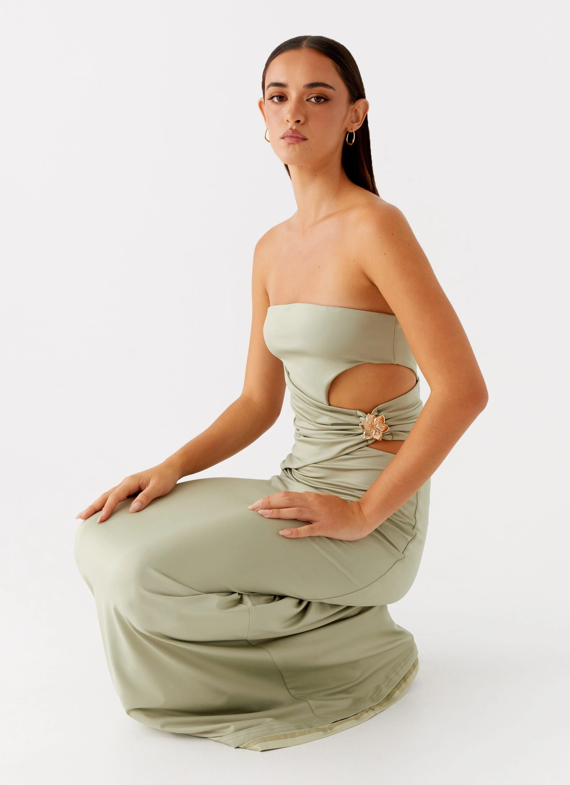 Anetta Maxi Dress - Sage Mesh-Sleeve