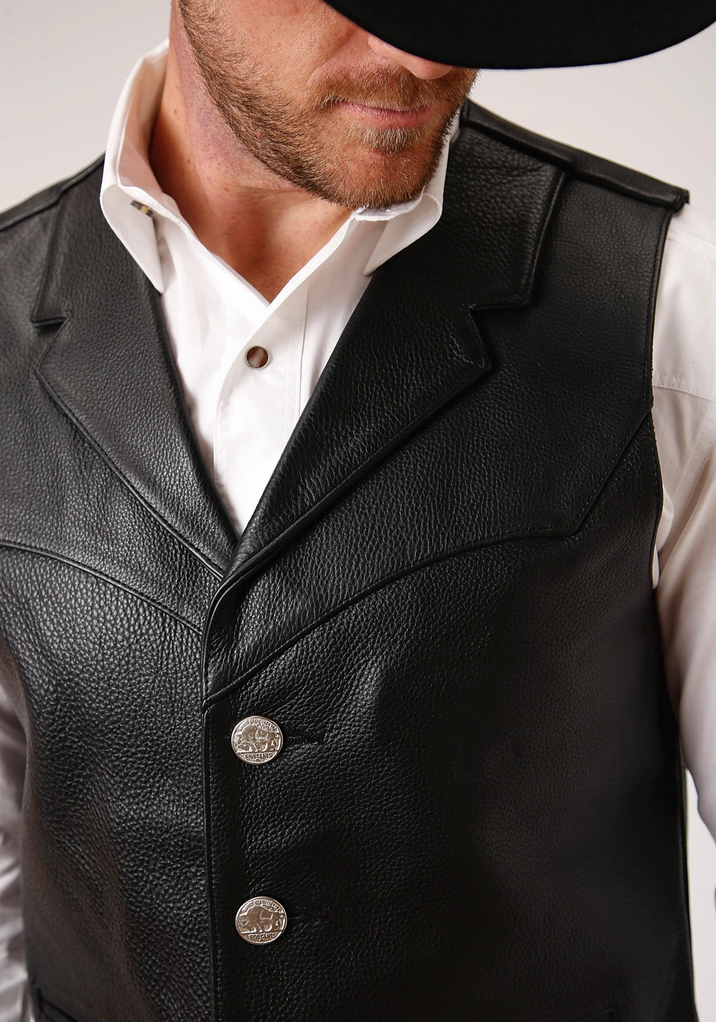 Roper Mens Buffalo Nickel Nappa Black Leather Leather Vest UV Block