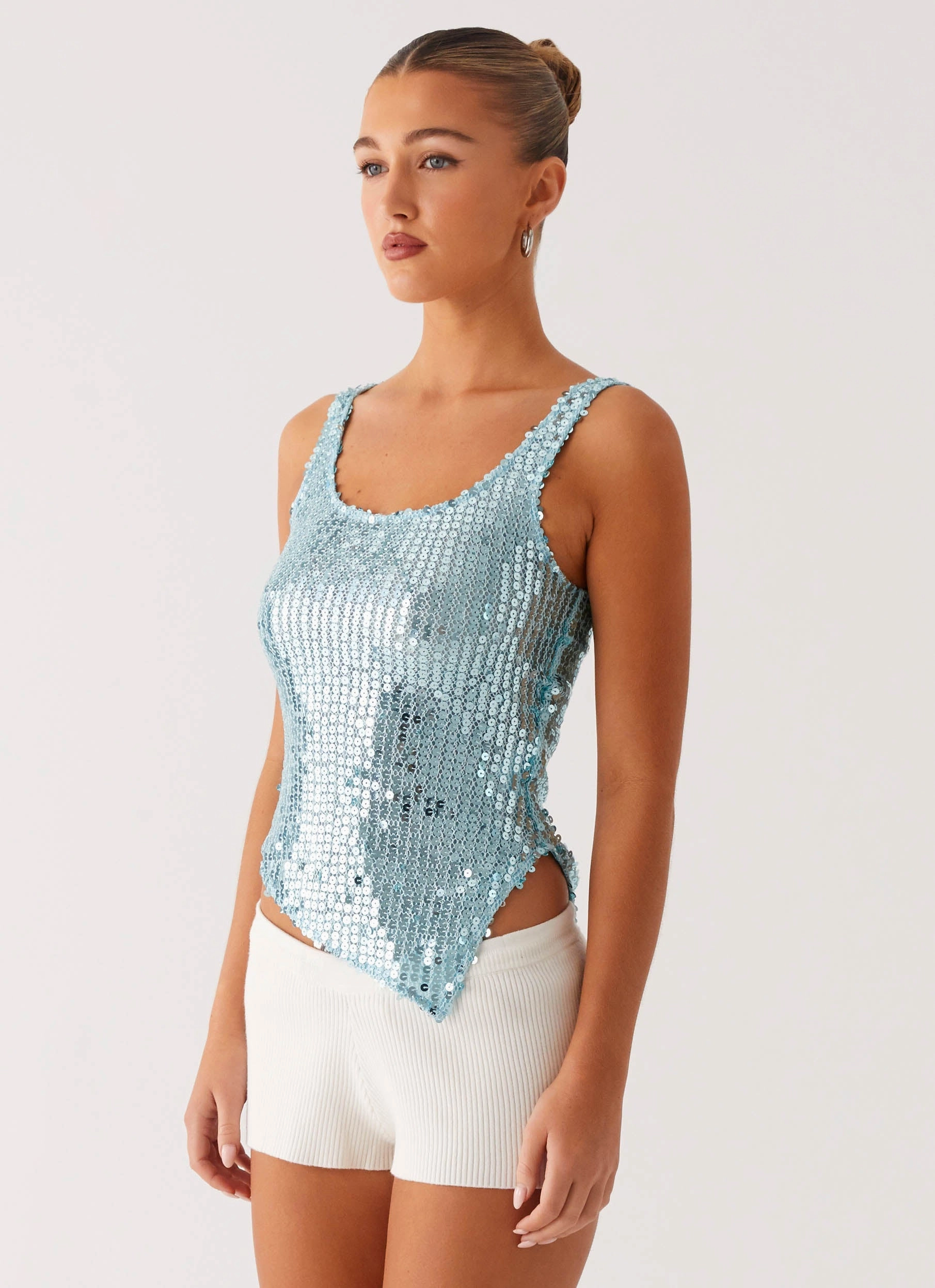Trendy Look UltraSoftLining Electra Sequin Tank - Turquoise
