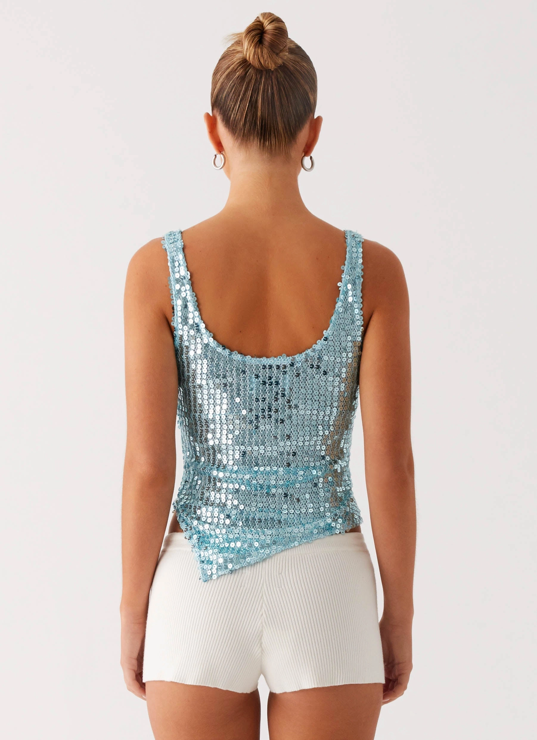 Adjustable Cuffs Electra Sequin Tank - Turquoise