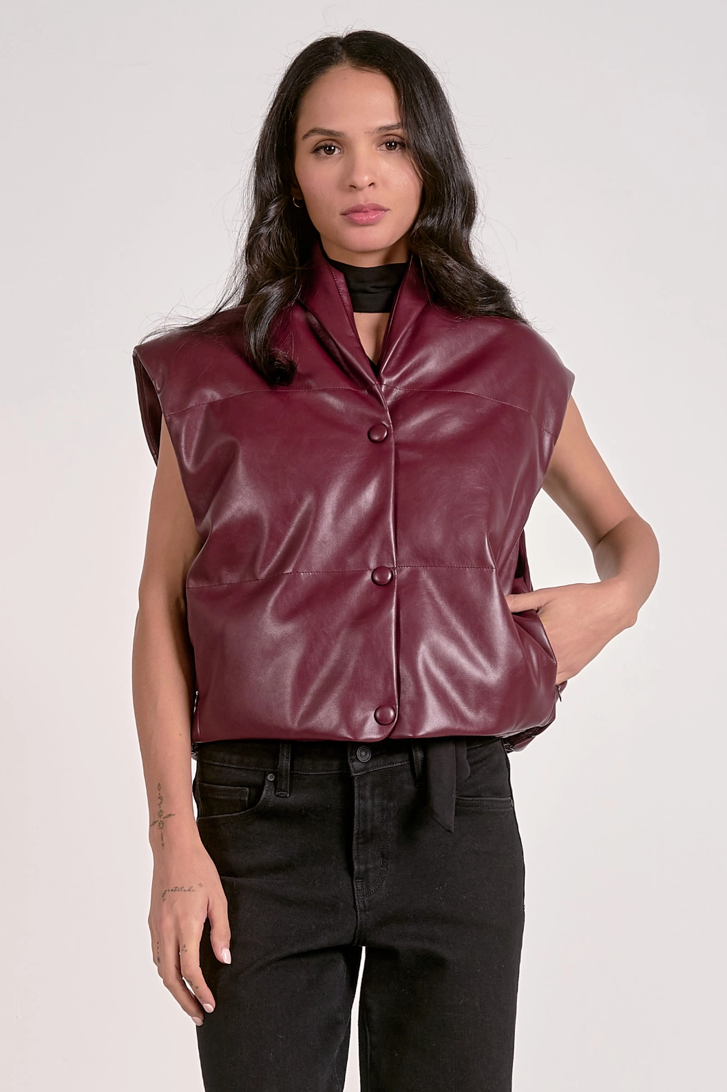 RibbedTrims Fran Puffer Vest - Plum