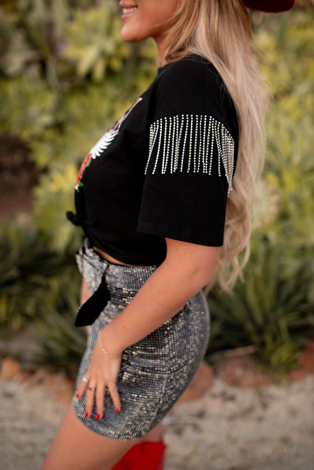 Freedom Spirit Rhinestone Fringe Tee FadeResistantTechnology Fashion Blouse