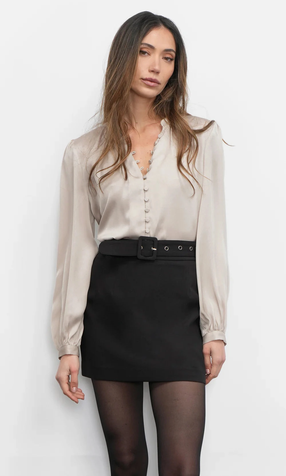 Aryanna Button Front Blouse - Chalk QuickDry Technology