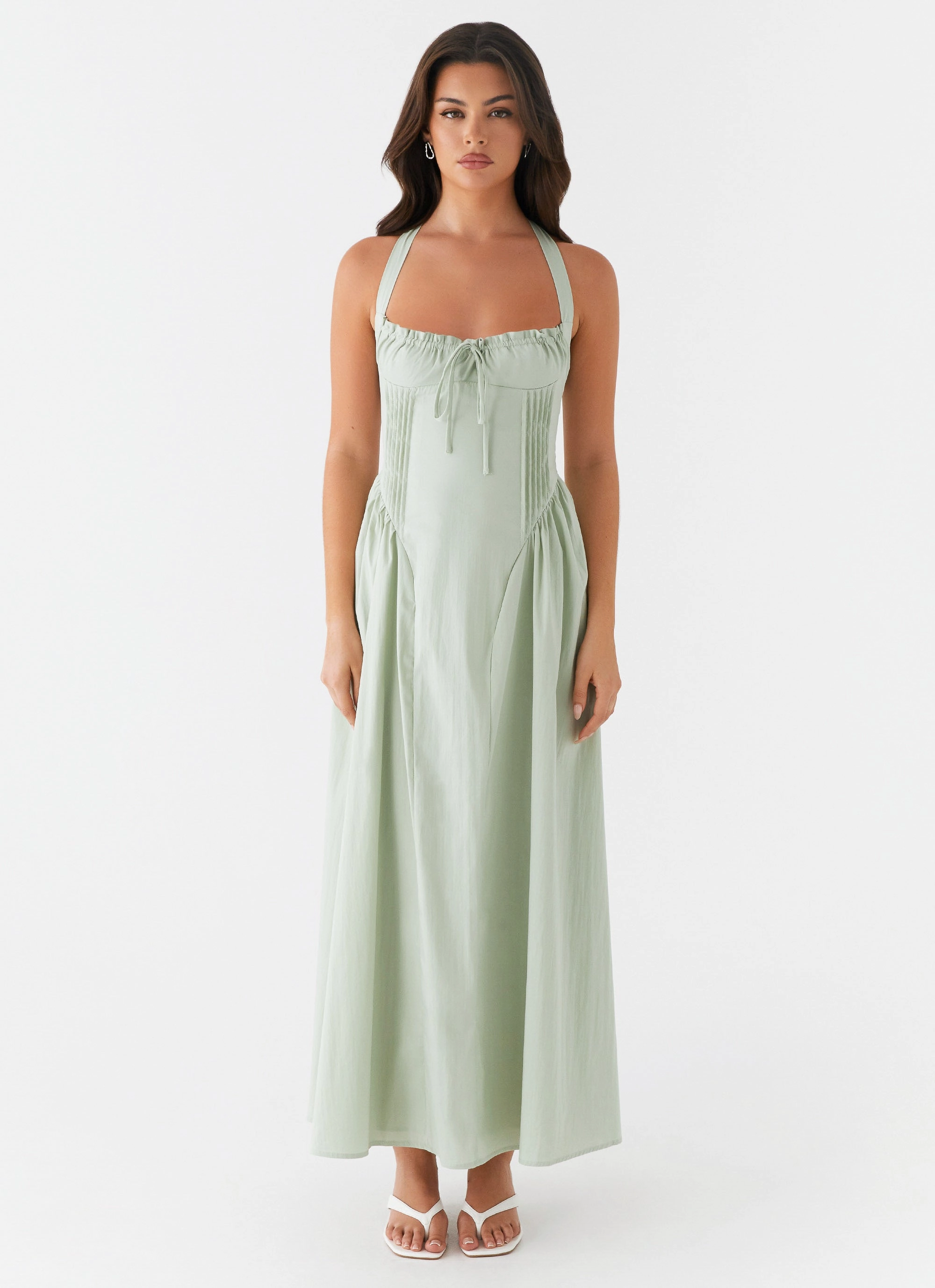 Olenna Halterneck Midi Dress - Sage Sunny Lace Slim Touch