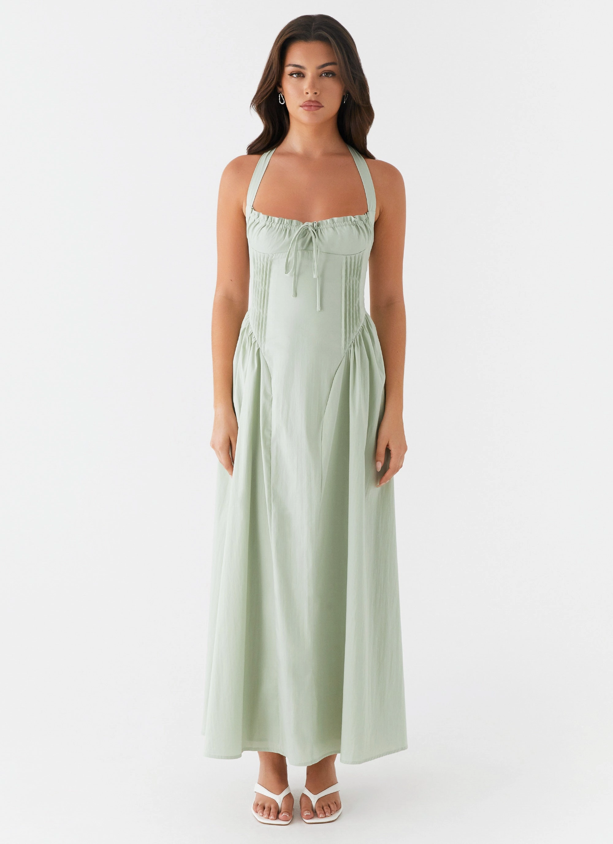 Street-Style Formal Look Olenna Halterneck Midi Dress - Sage