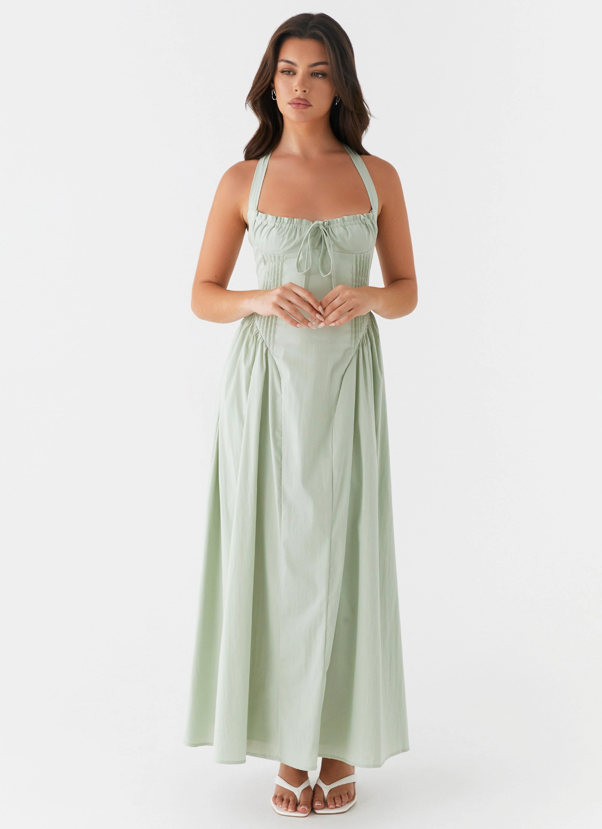 Olenna Halterneck Midi Dress - Sage Relax Form Zip-Closure
