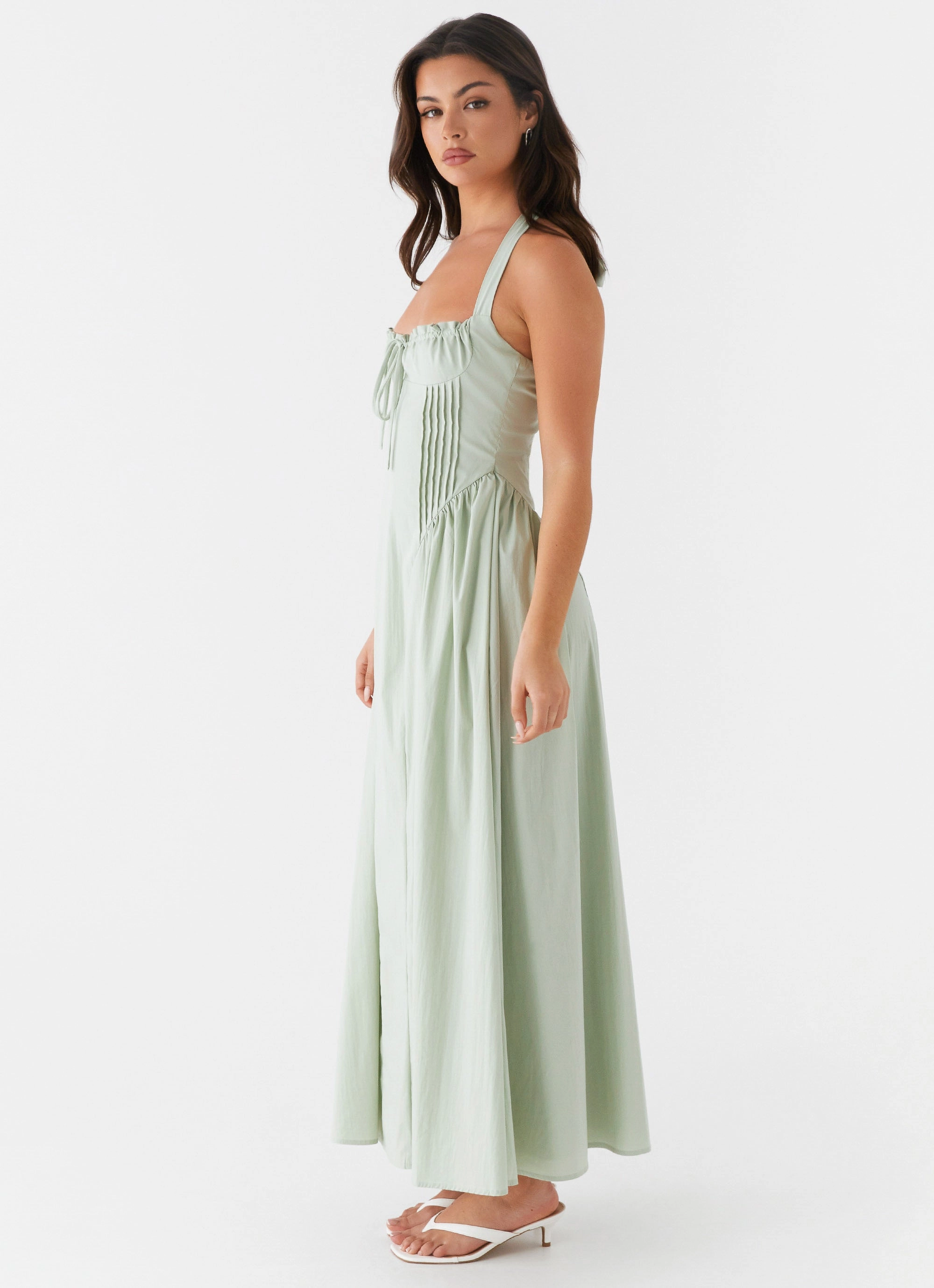 Olenna Halterneck Midi Dress - Sage Smooth Layering