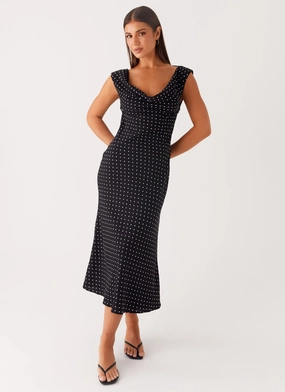 retro-style Role Model Maxi Dress - Black Polka Dot