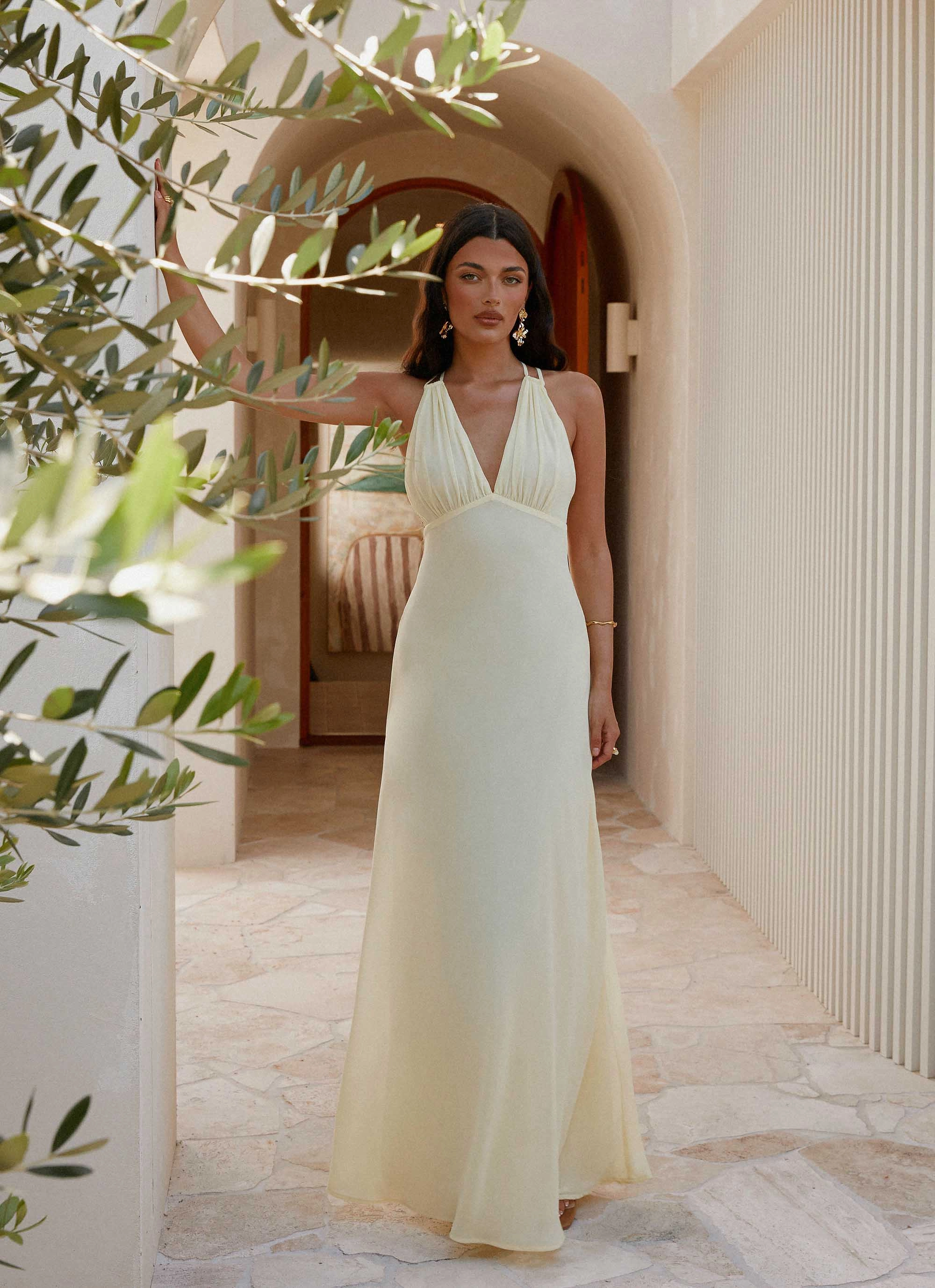 Kacia Maxi Dress - Lemon Convertible-Style