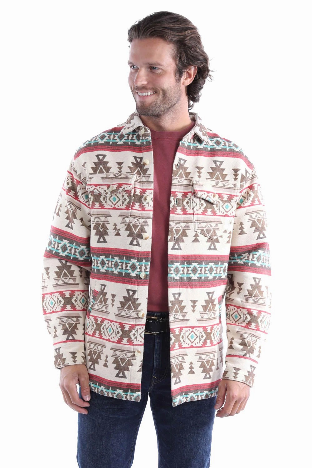 Scully Mens Southwestern Aztec Shirt Natural 100% Cotton Cotton Jacket Comfortable Feel