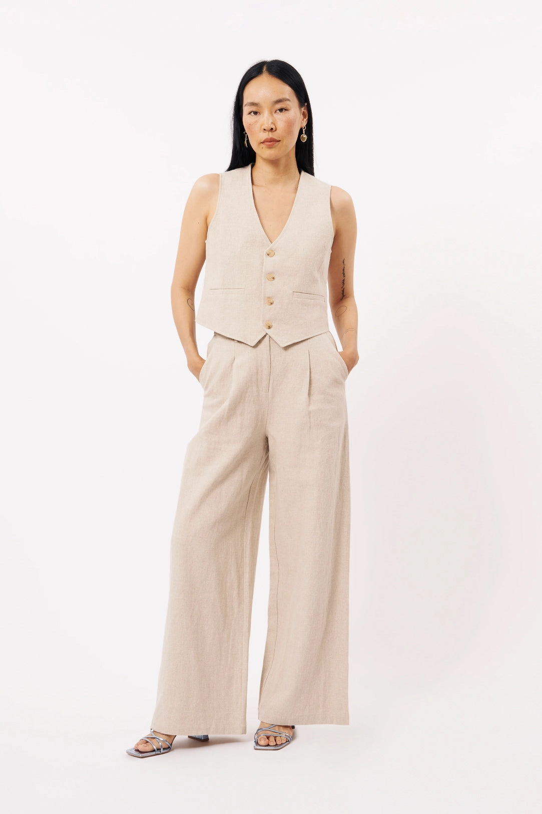 FRNCH Alix Woven Vest Shrinkage Prevention Treatment MultiFunctionalPockets