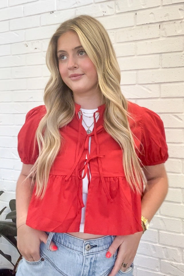 Sporty Top Front Tie Peplum Blouse