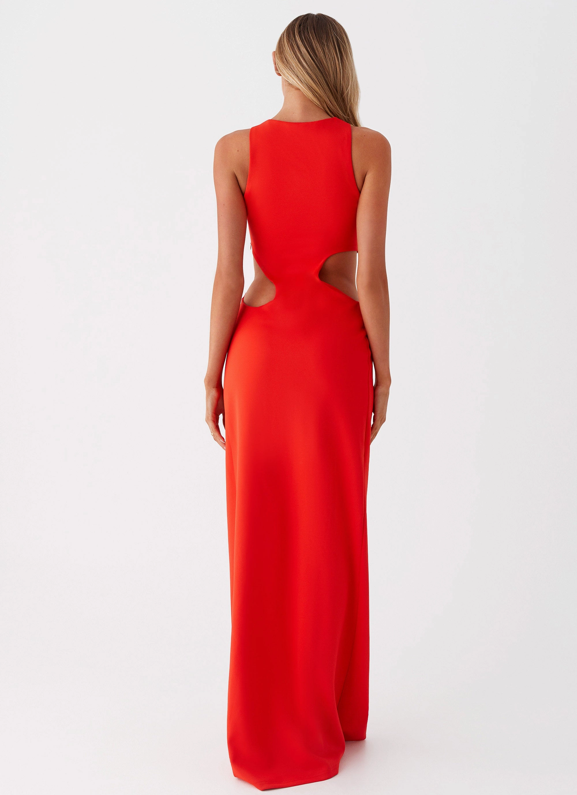 Tie-Detail Playful Cut Vaeloria Maxi Dress - Red