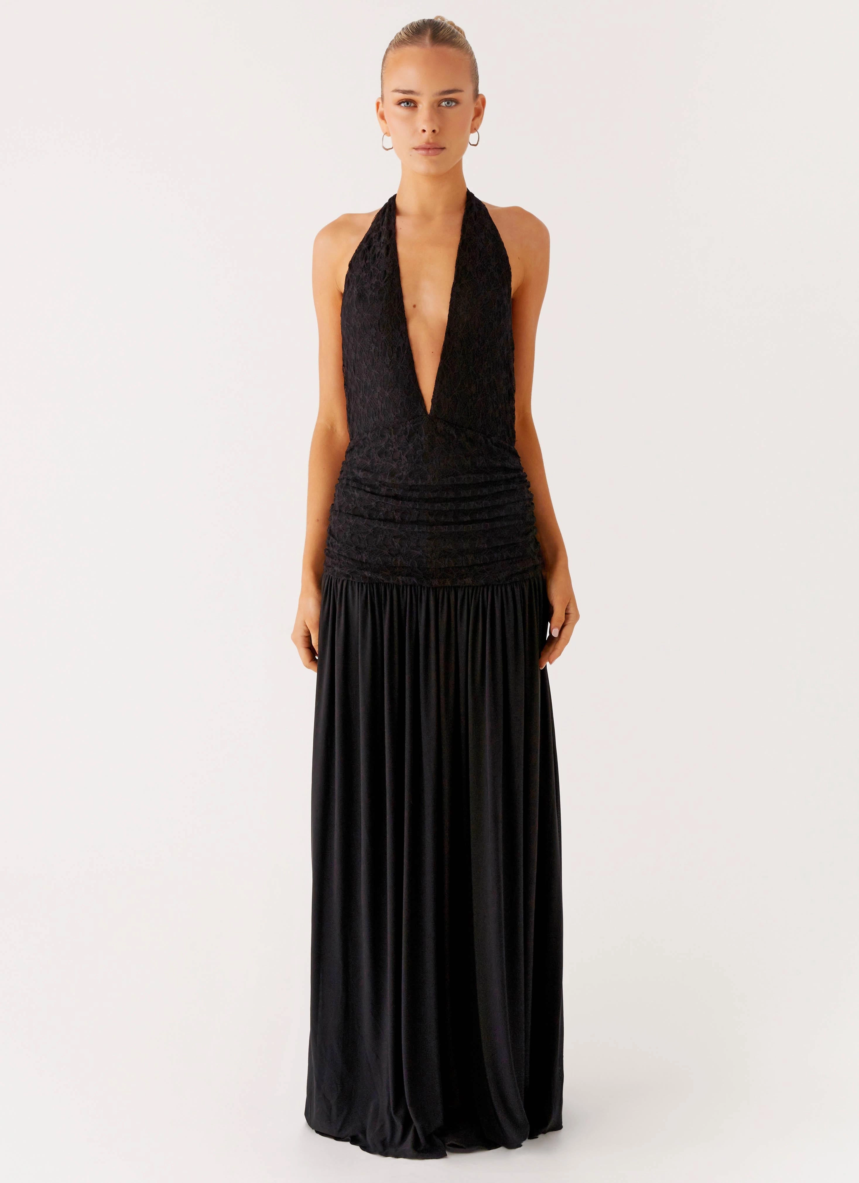 Full Attention Maxi Dress - Black Statement-Buttons Texture Edge